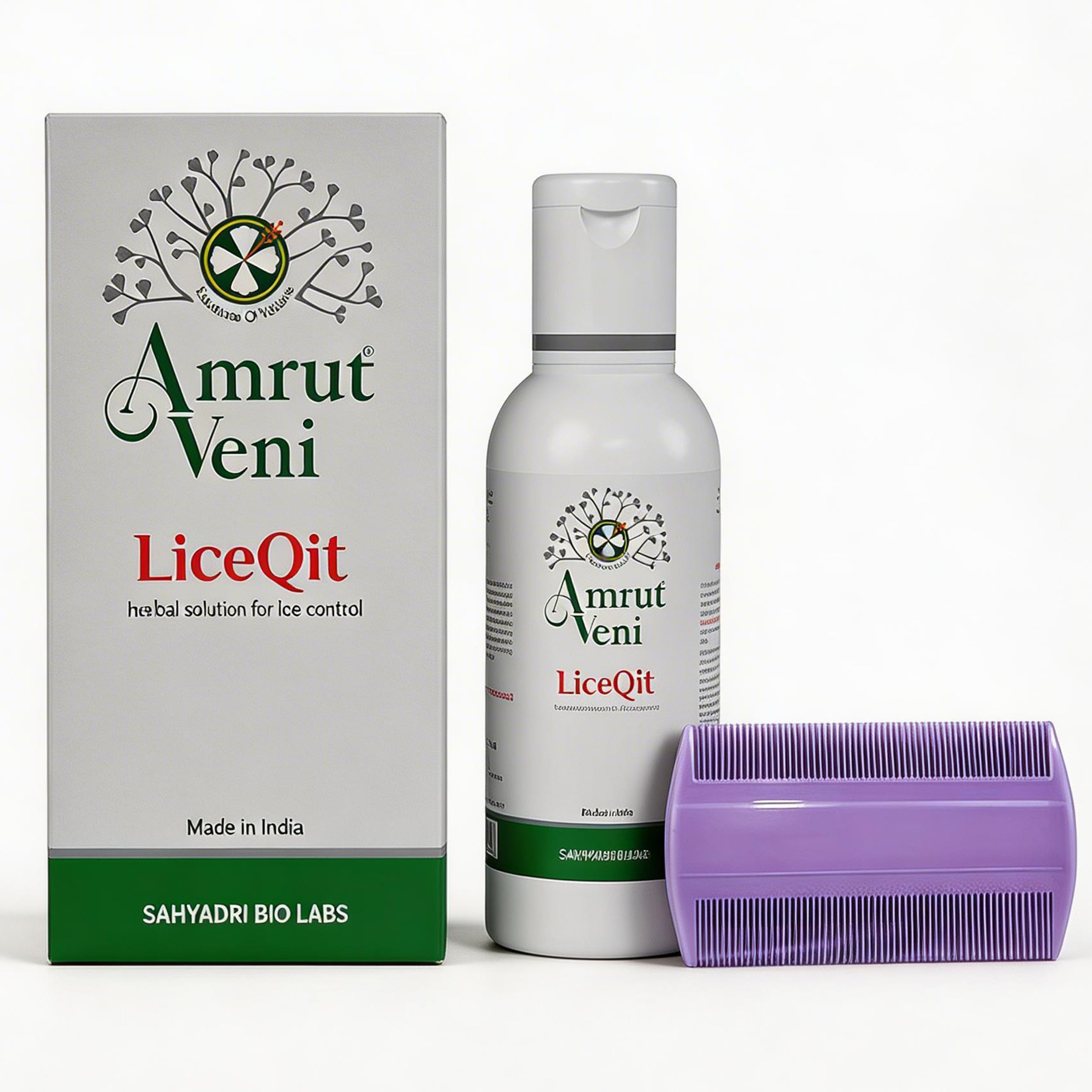 Amrutveni LiceQit Anti-Lice Hair Oil with Lice Comb, 50ml | Herbal Treatment Engineered with Bioactive Plant Ingredients | Removes Lice in 3 Days | Free from Permethrin & Chemicals | Safe for Children