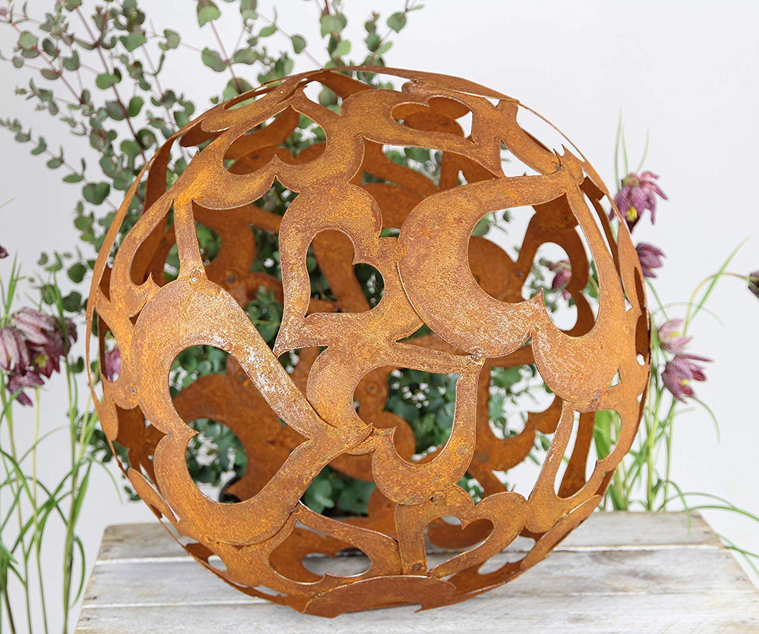Kugel mit Herzen 30 cm Edelrost Gartendeko Wetterfest Rost Ball Herzkugel Gartenkugel rostige Dekoration Herz
