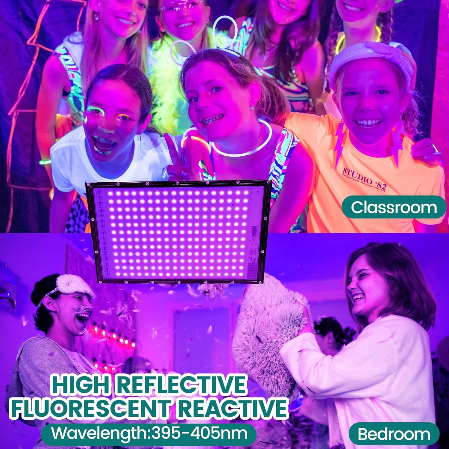 200W Black Lights for Glow Party - Indoor Large High Power Black Light Flood Light 395nm UV Blacklight Floodlight Purple Blacklight Spotlight Fluorescent UV Lights for Halloween (2 Pack)