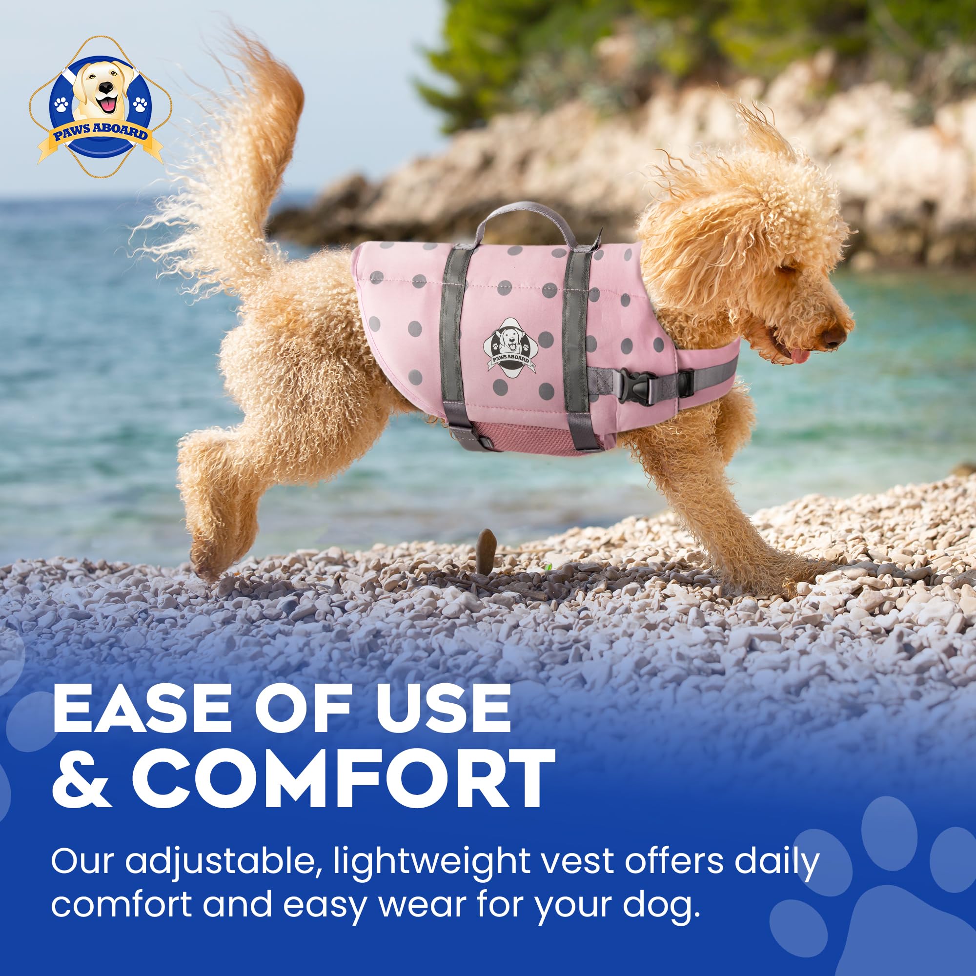 Gilet de sauvetage en néoprène pour chien Rose et gris à pois
