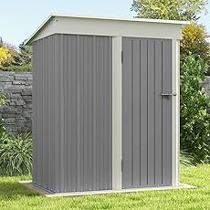 Zstar 7.5 x 8.5 FT Outdoor Storage Shed, Garden Tool Storage Shed with Sloping Roof and Lockable Double Door for Backyard Patio Lawn to Store Bikes, Tools, Lawnmowers, Grey