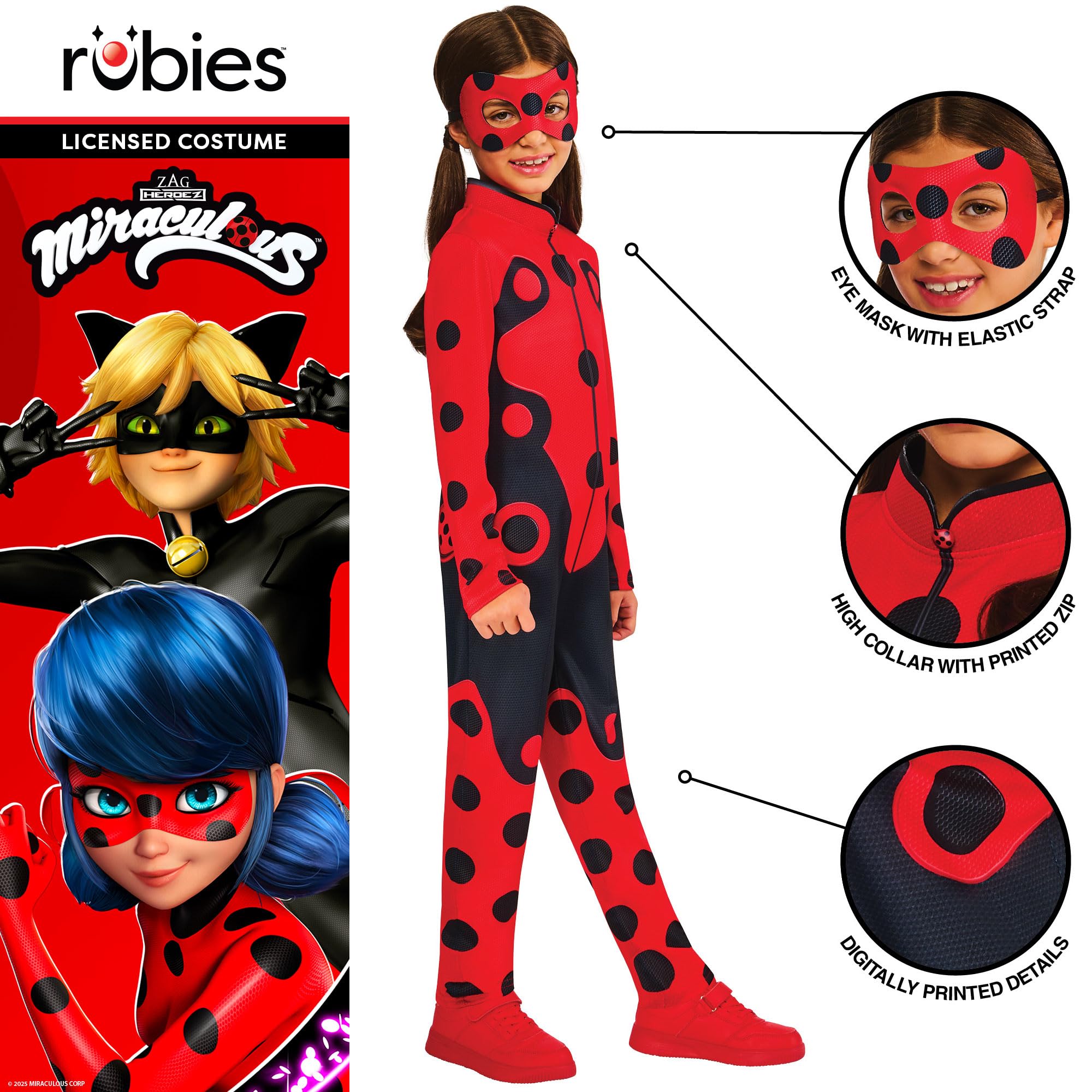 Rubies Official Zag America Miraculous Ladybug Child Costume, Kids Fancy Dress, Size Age 7-8 Years Halloween - Image 3
