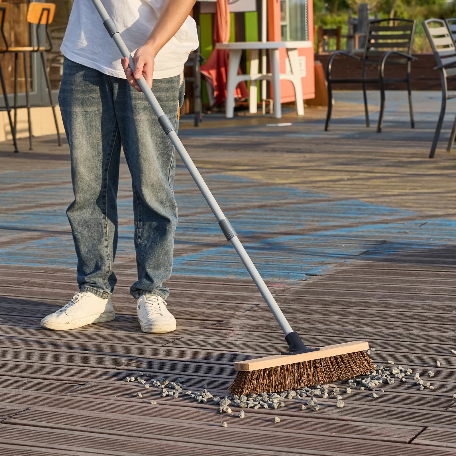Mitclear 40cm Gartenbesen mit Langem Stiel(160cm), Straßenbesen mit Arenga-Borsten, Nass- und ölbeständig, Industriebesen Kehrbesen Werkstattbesen Außenbesen, Kehrbesen Robust für den Ausseneinsatz