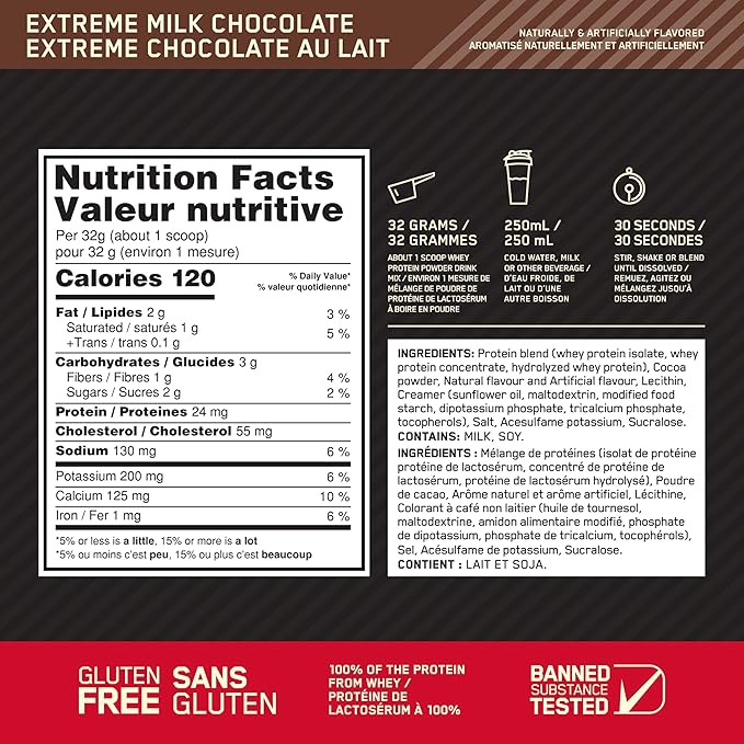 Optimum Nutrition Gold Standard 100% Whey Protein Powder is a popular dietary supplement designed to support muscle recovery and growth. Each serving contains 24 grams of high-quality whey protein blend, which includes whey protein isolate, whey protein concentrate, and whey peptides. This blend ensures rapid absorption and delivery of essential amino acids, including over 5 grams of naturally occurring branched-chain amino acids (BCAAs) like leucine, isoleucine, and valine, which are crucial for muscle repair and growth.