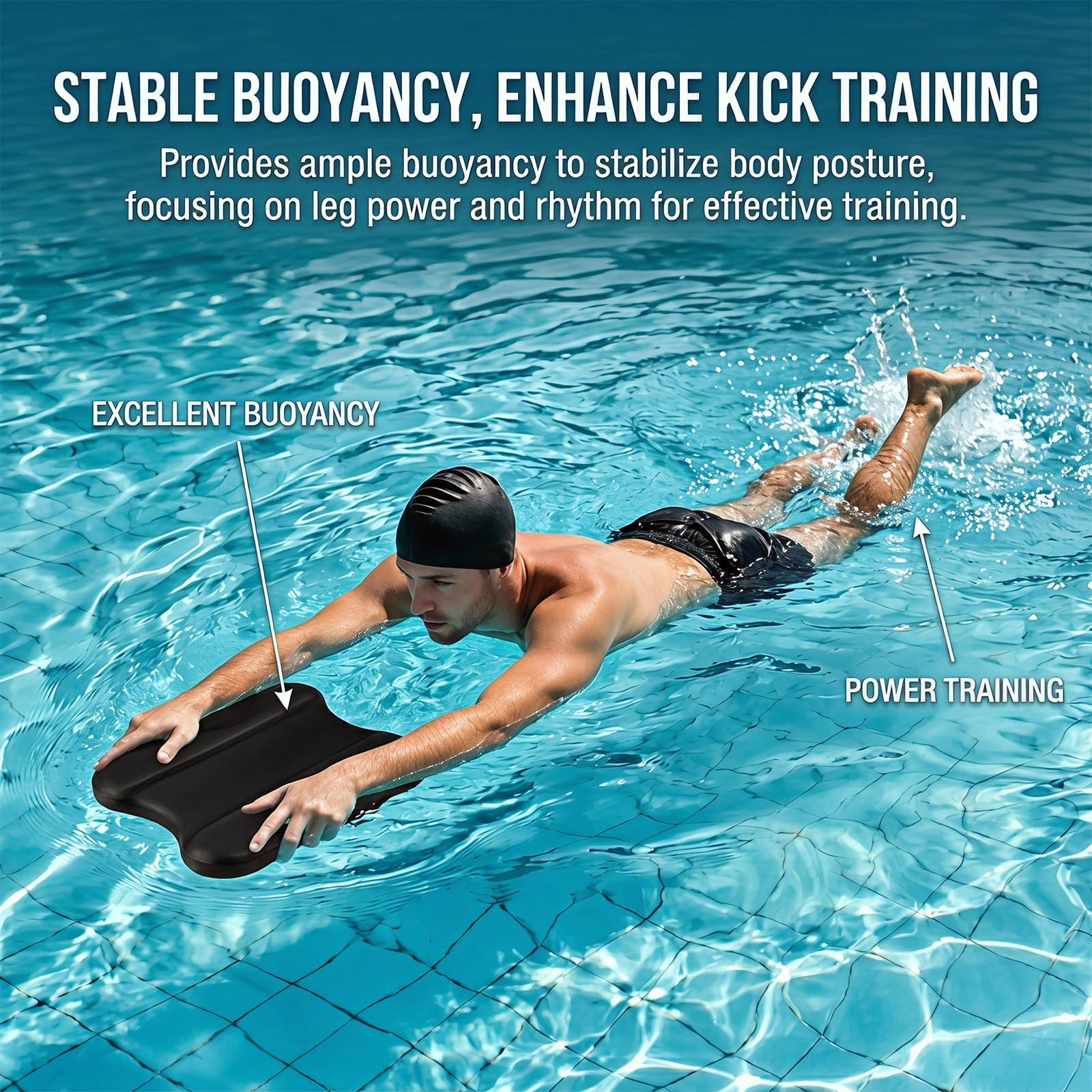 Pull Kick Schwimmbrett, 2-in-1 Pullkick/Schwimmbrett Schwimmhilfe zur Optimierung der Technik und Wasserlage beim Schwimmtraining, Pullbuoy Schwimmen Zubehör für Kinder & Erwachsene, Enthält Badekappe
