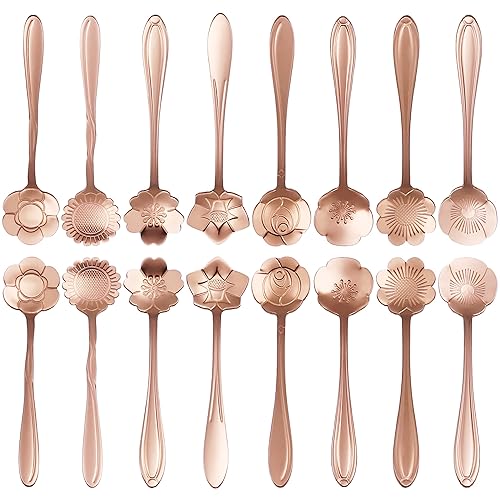 16 Pcs Teaspoon Tea Spoons, ESRISE Stainless Steel Flower Coffee Dessert Spoon, Cute Demitasse Spoon for Stirring Drink Milkshake (Multi) - Silver