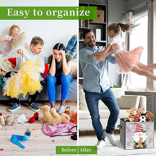 Miniatura 7 de Cute Christmas Gnome Storage Cubes, Gingerbread Man Candy 11 Inch Fabric Bins with Double Handles,Closet Organizers for Shelves,Foldable,for