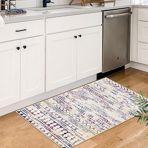 Miniatura 6 de Zacoo Tapete para puerta de interior de 2 x 4 pulgadas, tapete colorido bohemio, antideslizante, antideslizante, lavable para sala de estar, tapete