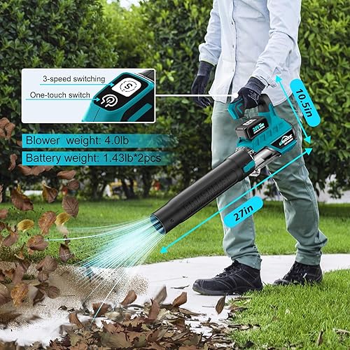 Miniatura 4 de Soplador de hojas inalámbrico con batería y cargador 2 baterías 20V 4.0Ah motor sin escobillas, Sopladores de hojas eléctricos de mano, Sopladores