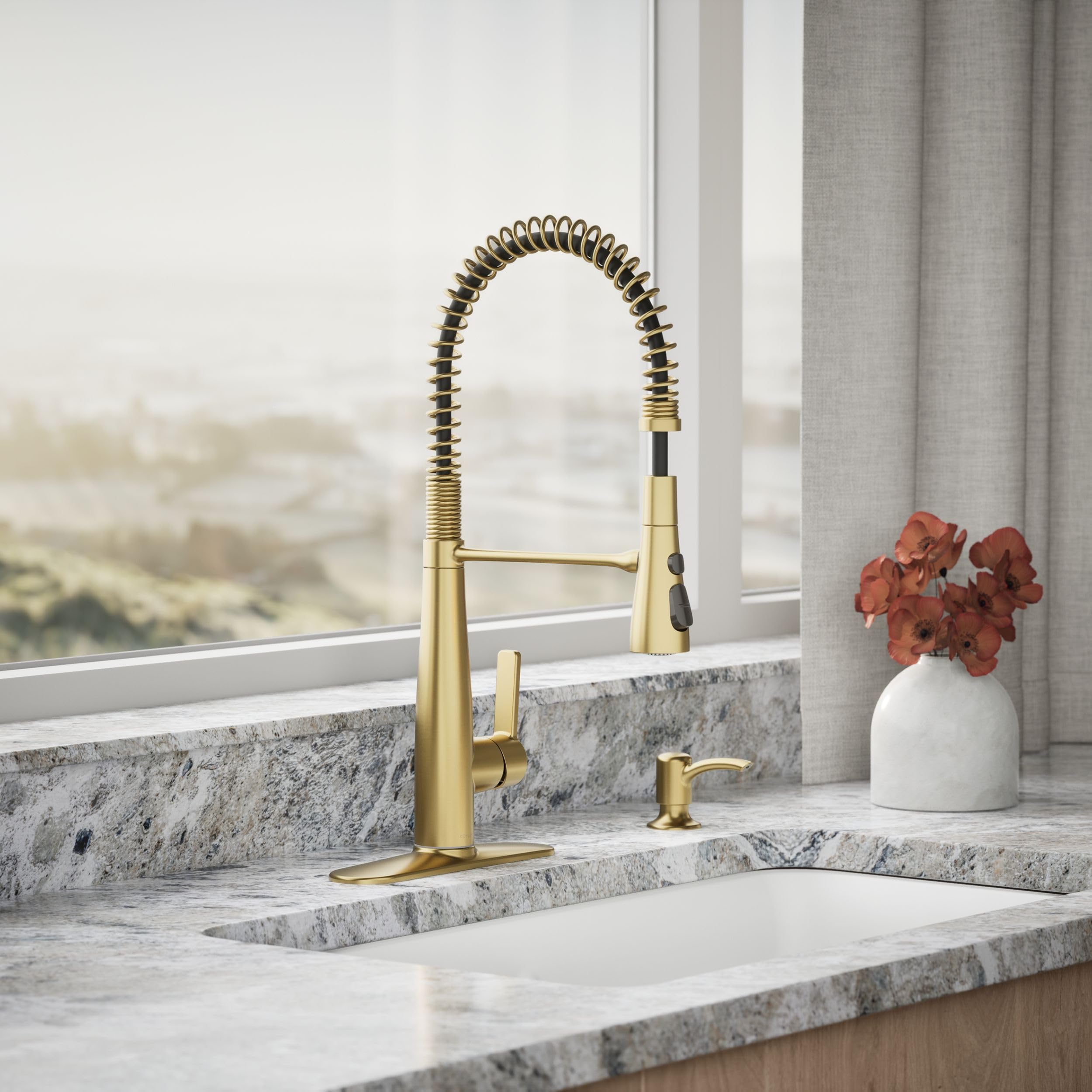 KOHLER REC22745-SD-2MB Sabunluklu Yarı Profesyonel Mutfak Bataryası, Canlı Fırçalanmış Modern Pirinç