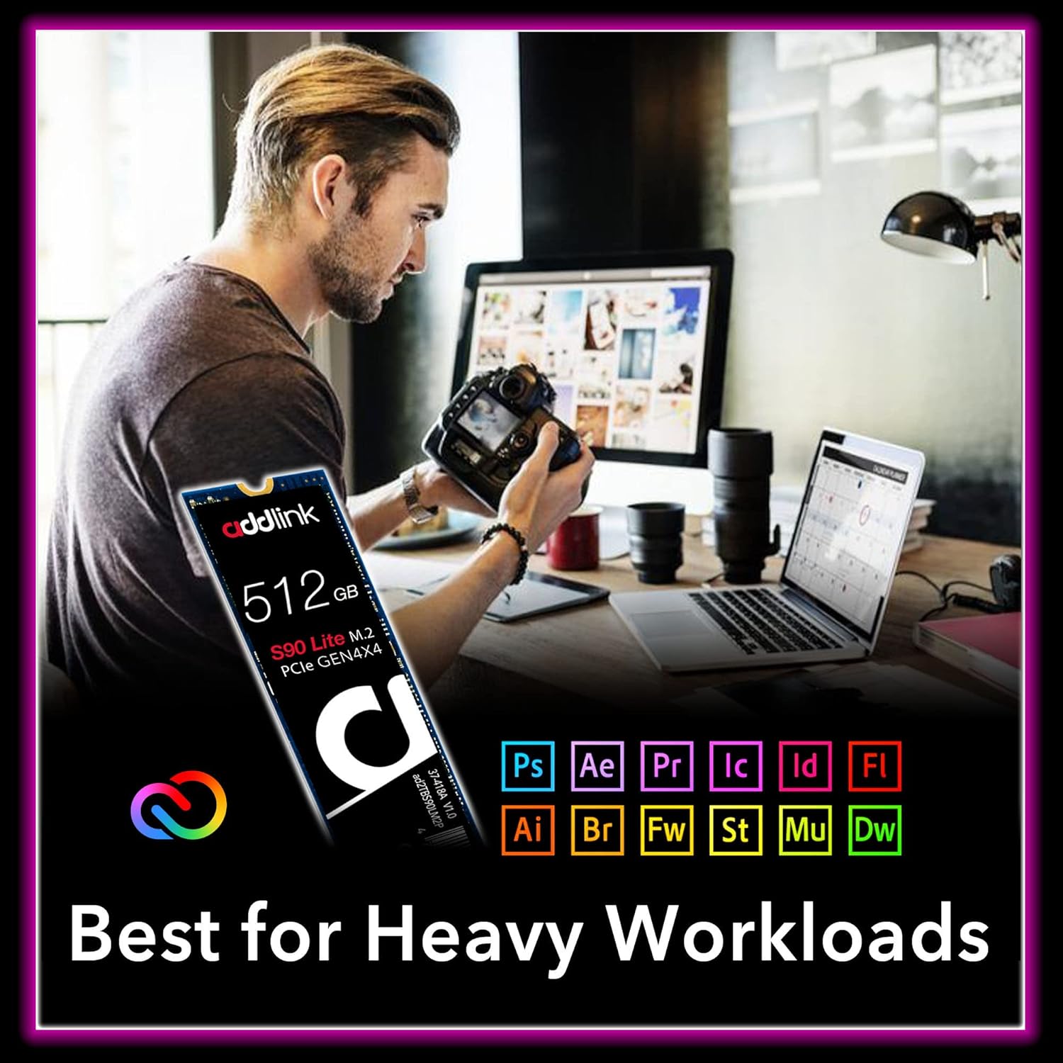 Addlink S90 Lite 512GB NVMe 4.0 Gen4 PCIe M.2 3D NAND Internal Gaming SSD - Read Speed up to 5000 MB/s (ad512GBS90LTM2P)