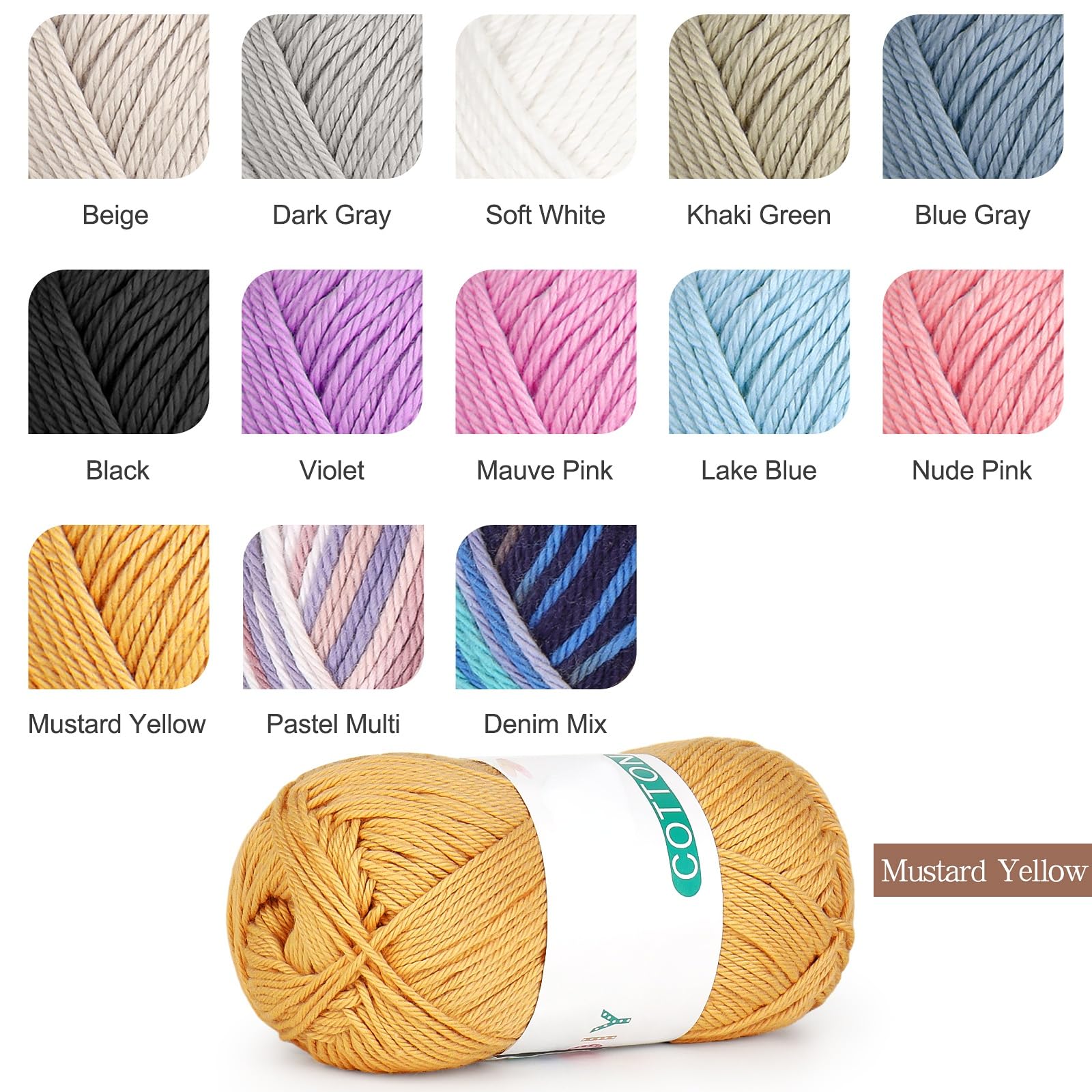 Reessy 100% Cotton Yarn for Crochet and Knitting 6 Skeins (50g Each, 300g Total) - Image 4