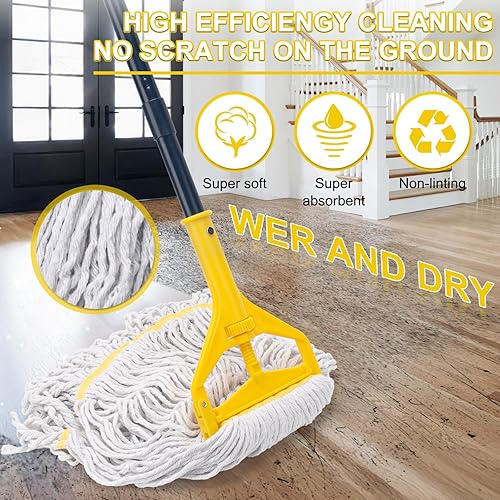 Miniatura 4 de Trapeador comercial con 3 cabezales de repuesto extra grandes, mango largo de 59 pulgadas, trapeadores industriales resistentes para limpieza de