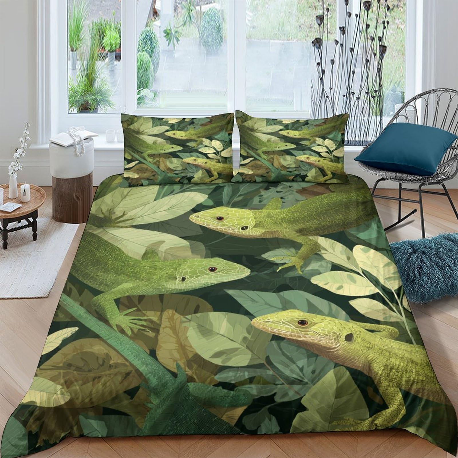 Ctjqhvkz Style-1 3D Printed Green Jungle Lizard Fitted Sheet Microfiber Soft Bed Cover For Adults Teens Bedroom Guest Room Decor Single（135X200cm）