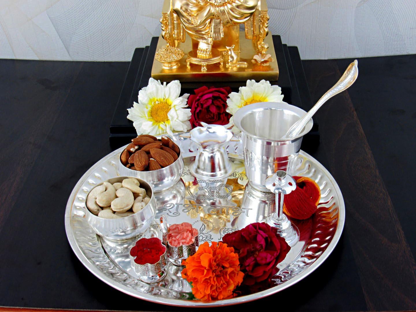 Goldgiftideas 8" Mini Premium Plus Silver Plated Library Thali Set, Feed Thali Decorative Plate, Wedding Gift