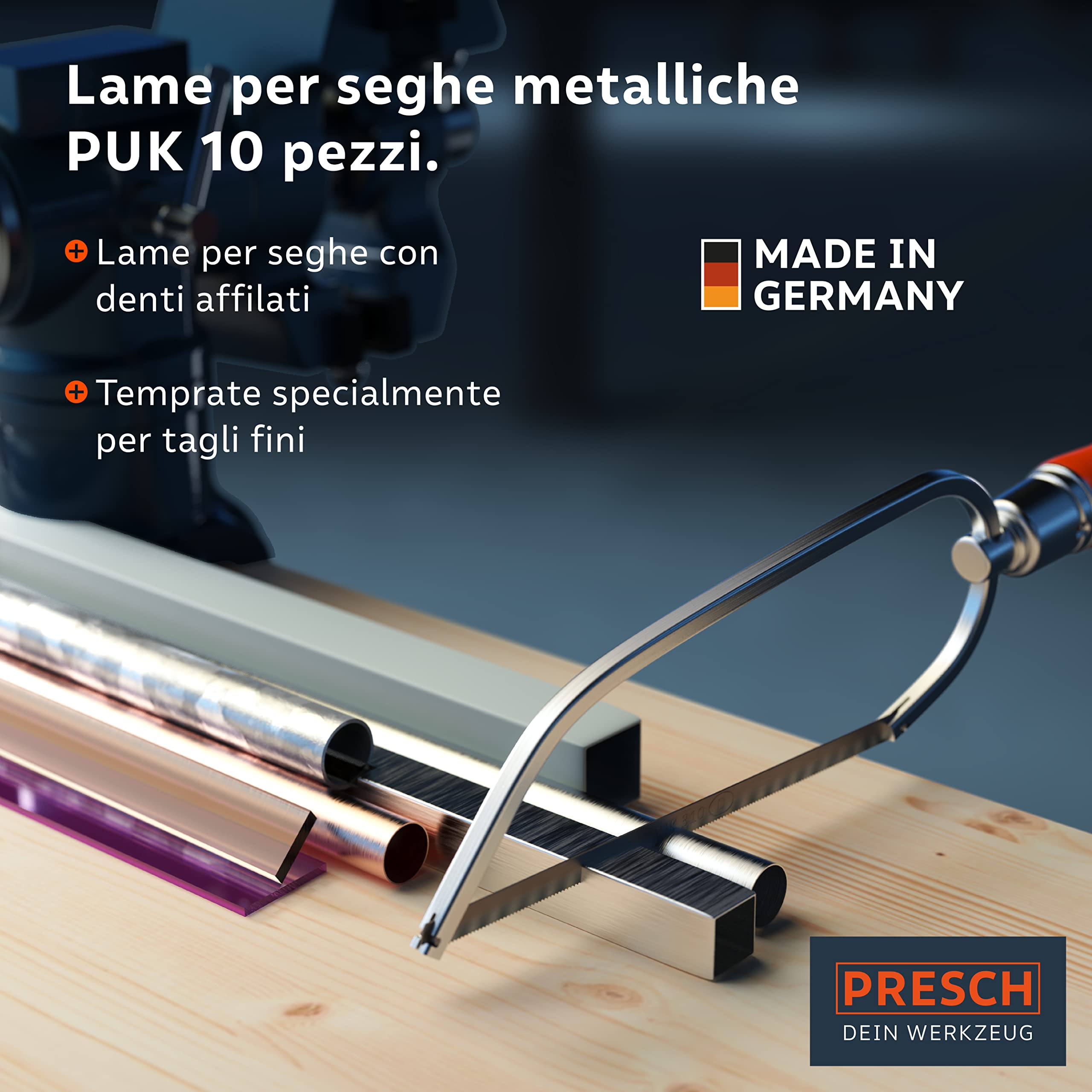 Presch Lama di sega in metallo PUK 150mm 10pz - Lame di sega a mano originali PUK 150mm - Per metalli non ferrosi (rame), acciaio inossidabile, plexiglas, plastica