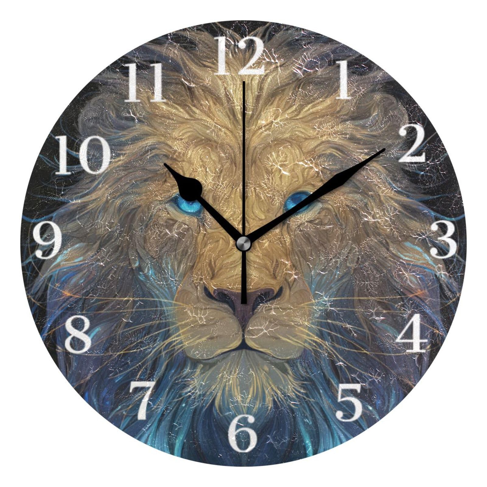 Ensound Brown Lion Wall Clock Silent Non-Ticking Battery Operated Clocks 12 Inch for Kitchen Home Living Room