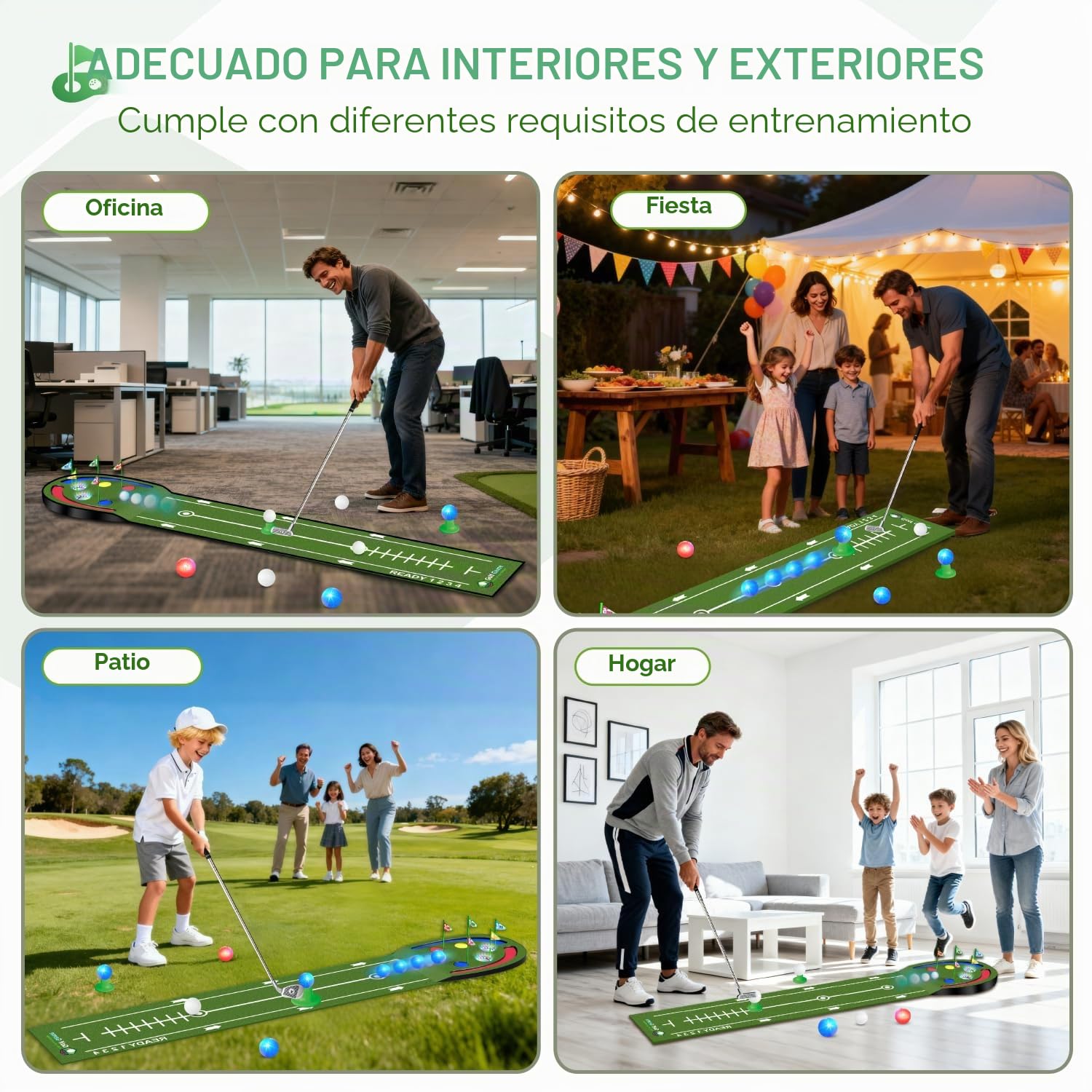VATOS Juego de Golf de Interior: tapete de minigolf para niños con Bolas y Hoyos LED, Palos de Golf, Regalo Divertido para niños, Adolescentes y Adultos, Ideal para Jugar en Interiores y Exteriores