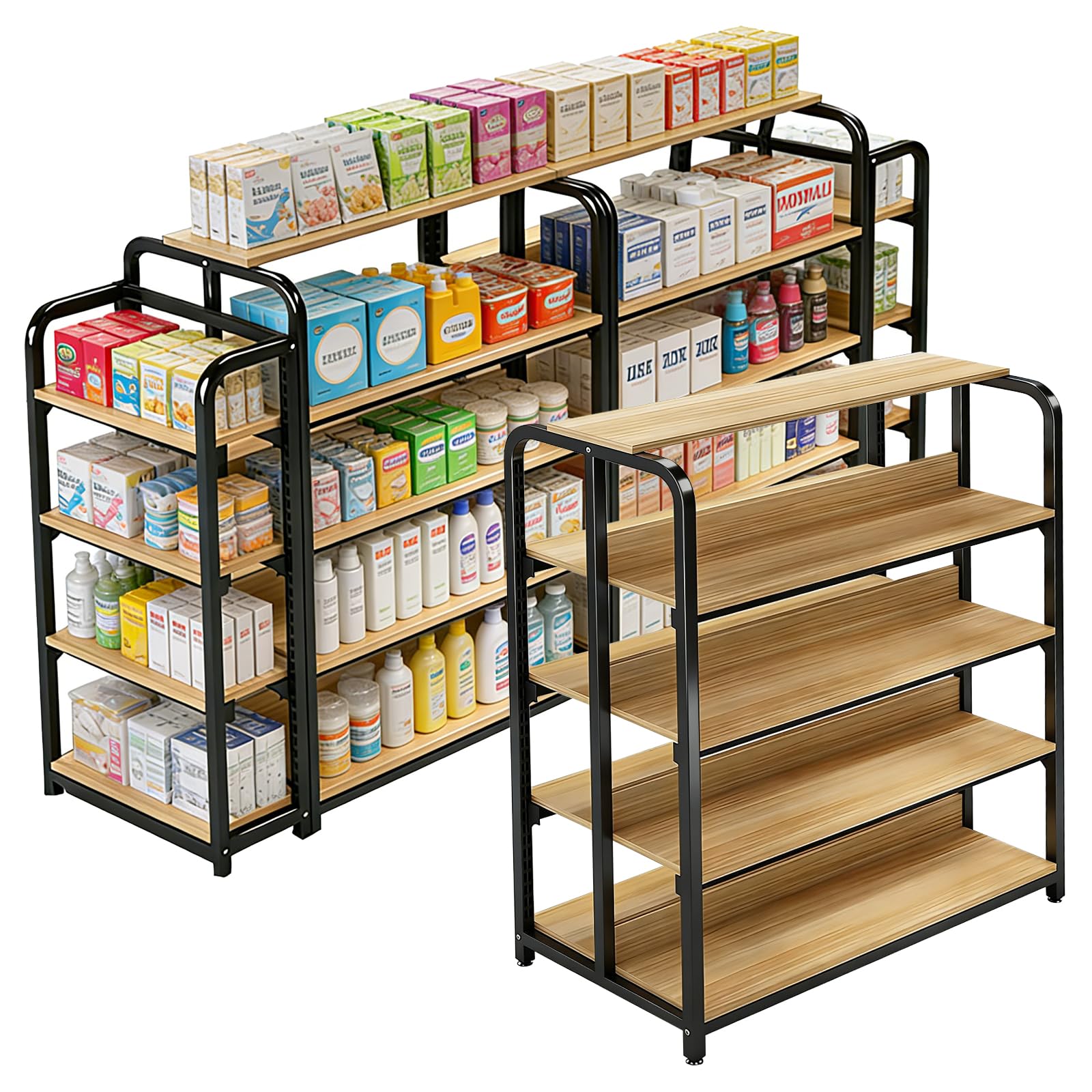 Photo 1 of DioOnes 51" Modern Gondola Shelving Unit, Heavy-Duty Double-Sided Retail Display Rack, Premium Wood & Metal Store Fixtures for Boutique, Pharmacy, Pet Store, Commercial Merchandise Stand (Island Unit)