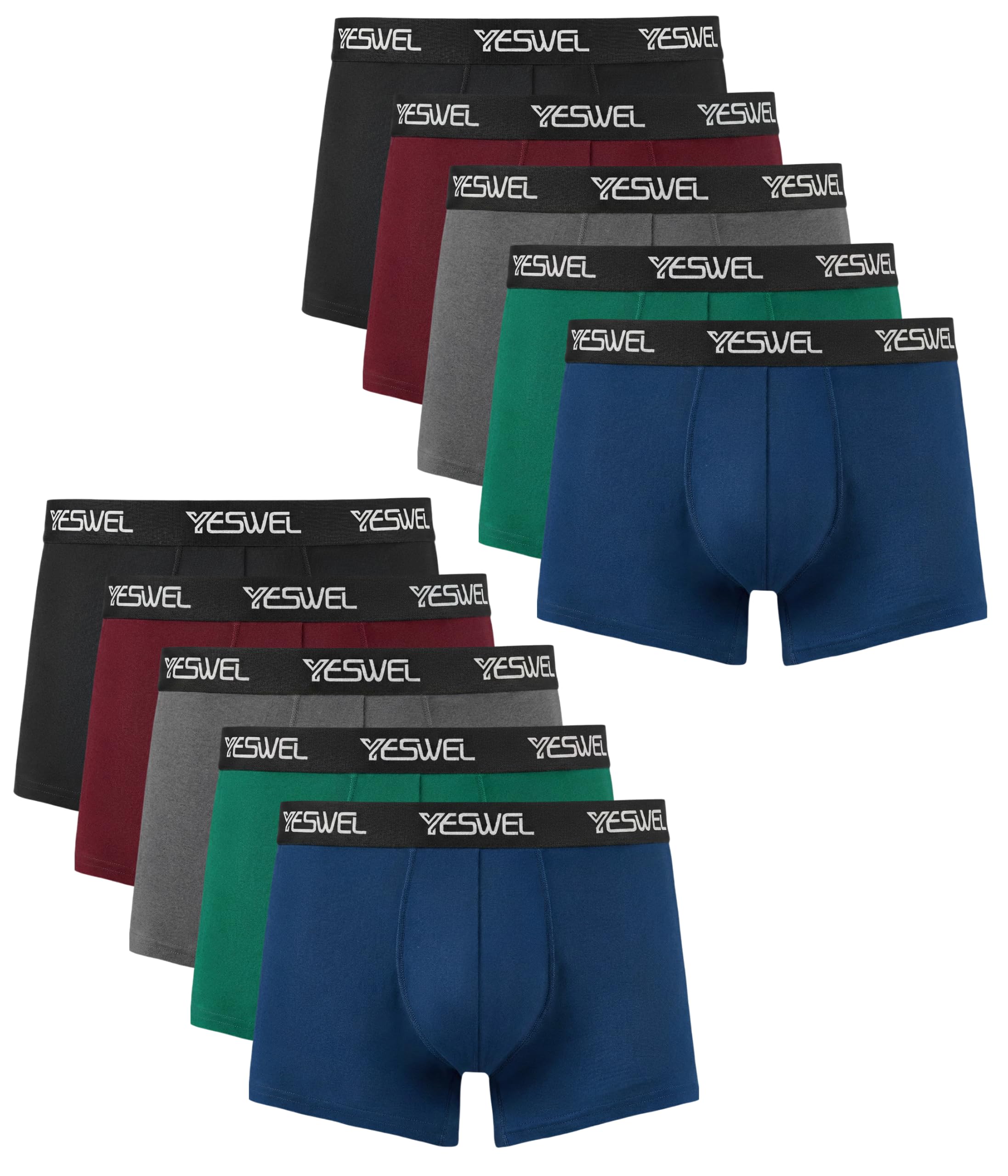 YESWEL Boxershorts Herren 10er Pack, Baumwolle Unterhosen Männer | etikettenfrei mit Innendruck, Retroshorts-Schnitt, mehrfarbiges Set, elastischer Bund, 40 Grad waschbar, Alltag & Büro