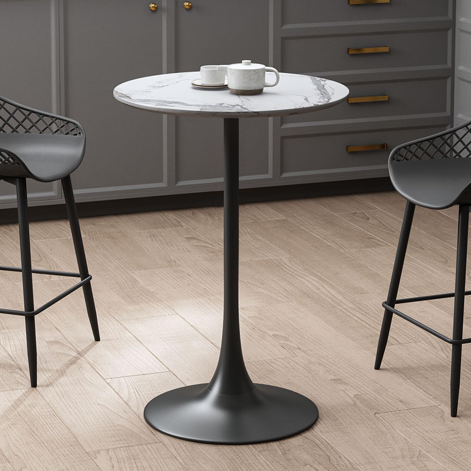 Photo 1 of **DAMAGE**SEE NOTES
Jamesdar Kurv Counter Height Table, White Faux Marble with Black Base