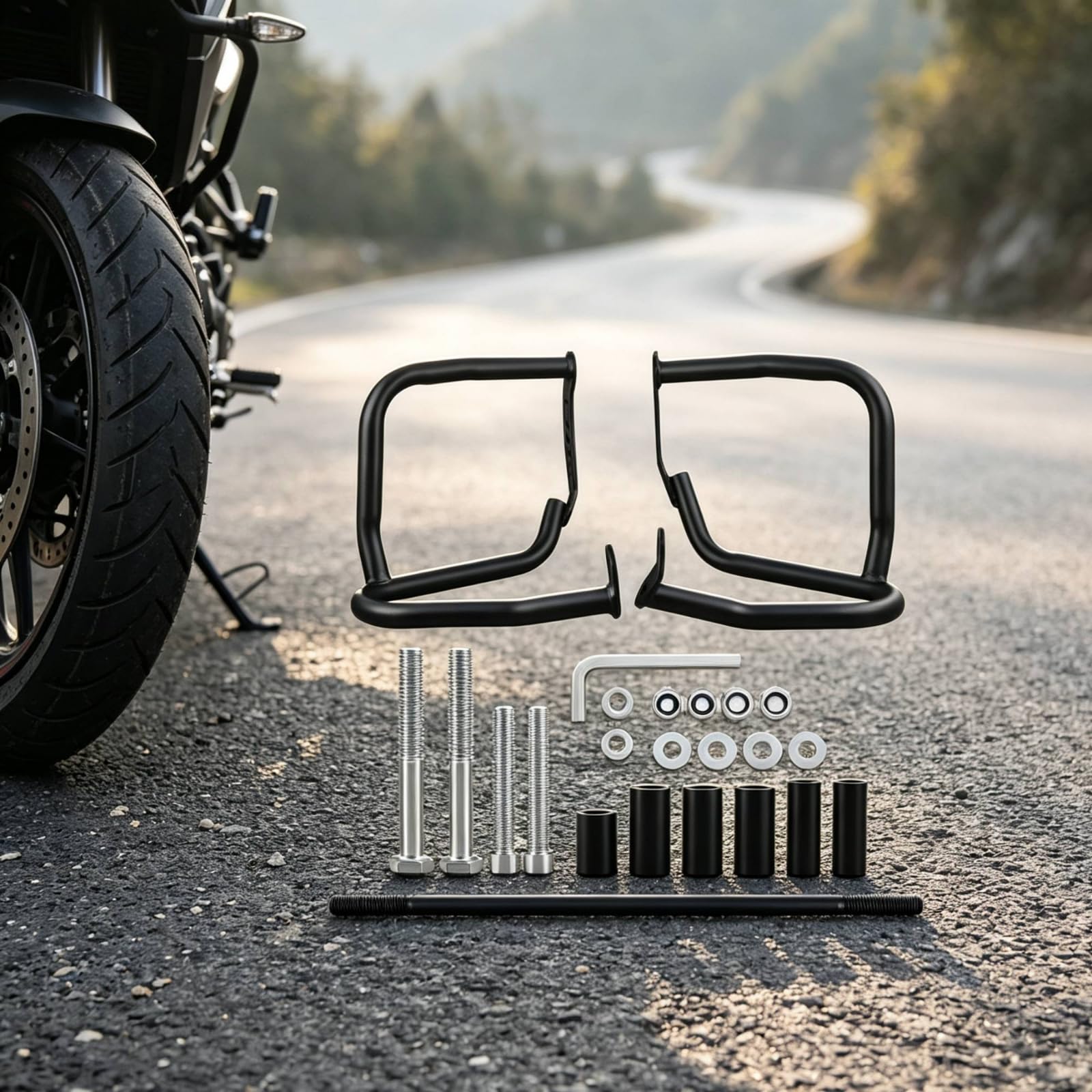 harayaa Paracrash Motocicletta Protezioni Motore Barre Crash Tubo Acciaio 25 Mm Piastre Robuste Protezione Componenti Cadute Lente Kit Completo Montaggio Adatto a Viaggio Leggero E Guida Cittadina