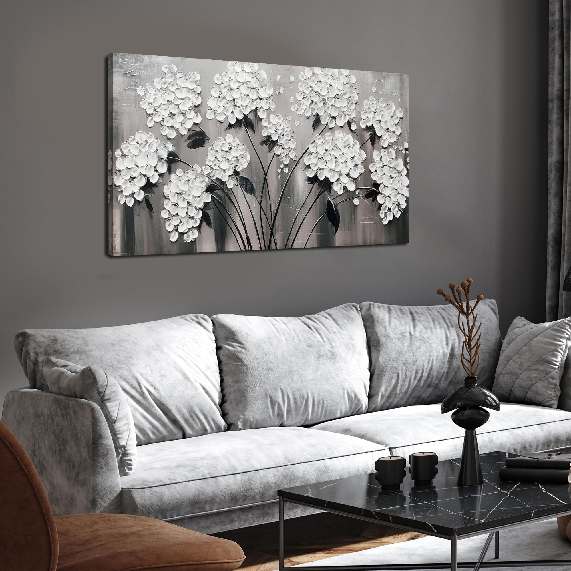 White Flower Wall Art for Bedroom Women Black and White Painting Wall Art for Living Room Girls Room Decor Size 20 x 40 Inches