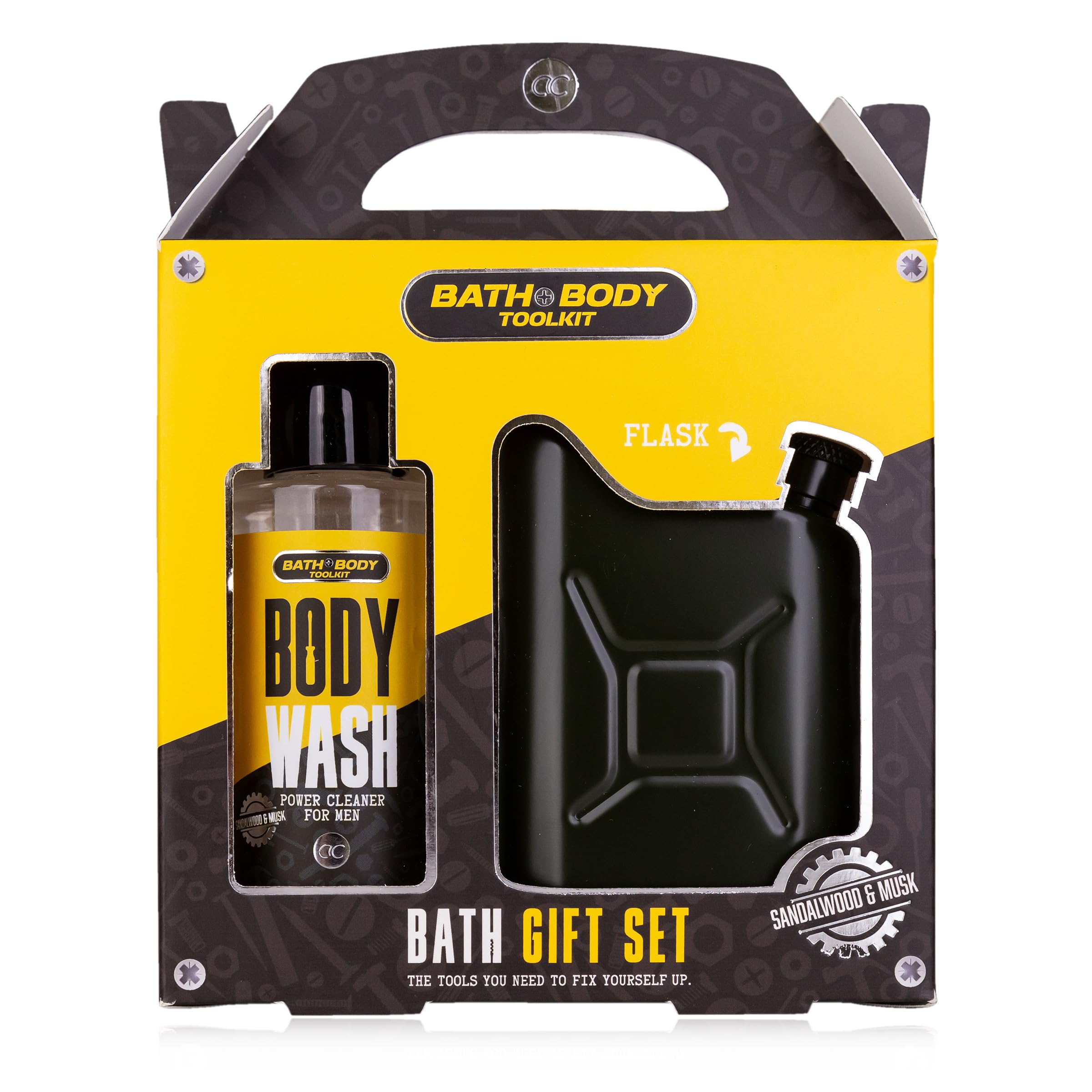 Accentra BATH + BODY TOOLKIT Gift Set for Men with Hip Flask in Canister Shape - Care Set for Men with 100 ml Bath & Shower Gel in Cool Design