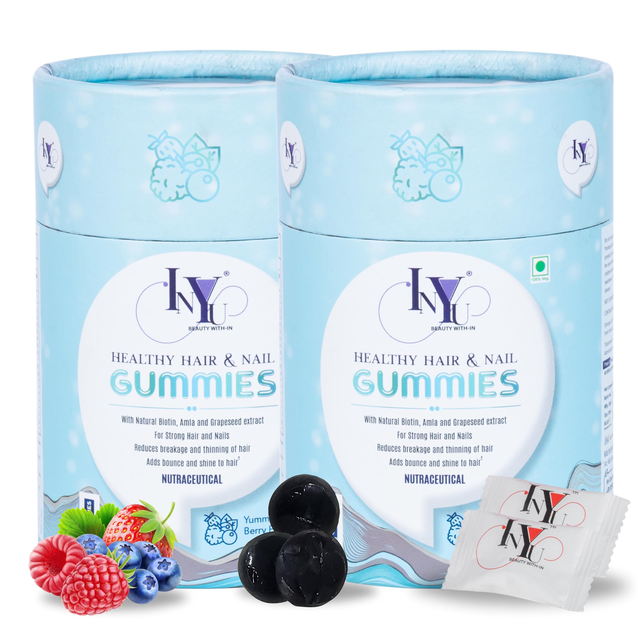 INYU Healthy Hair & Nail Gummies for Women & Men | 60 Days Pack | Tasty hair supplement | with Biotin, Amla & Grapeseed Extract | Reduces Hair Fall & Strengthens Nails | Hair growth | Biotin Gummies (B0CP3R9Y3Q) Amazon Price History, Amazon Price Tracker