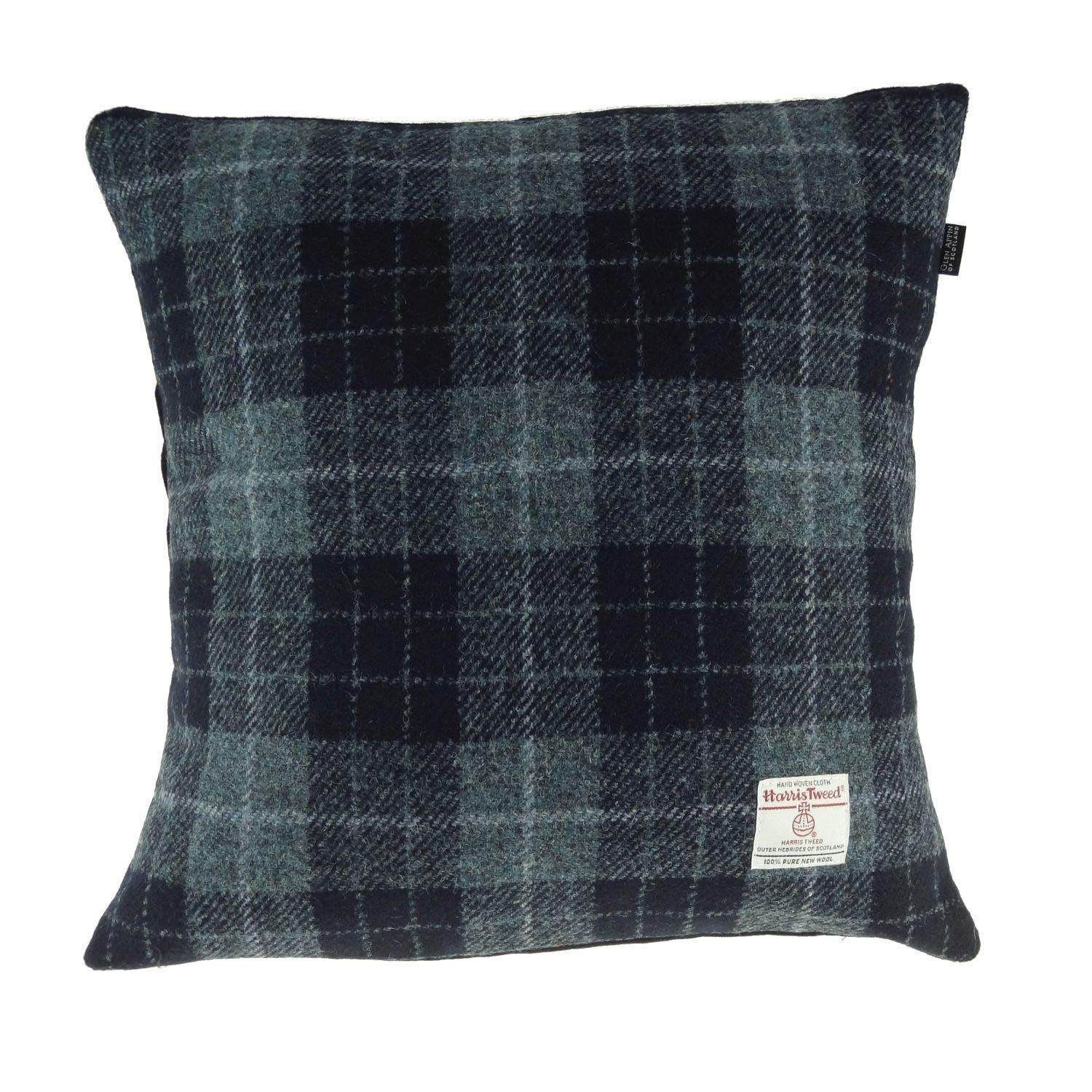Authentic Harris Tweed Black & Grey Check Square Cushion With Velvet Back - MADE IN SCOTLAND