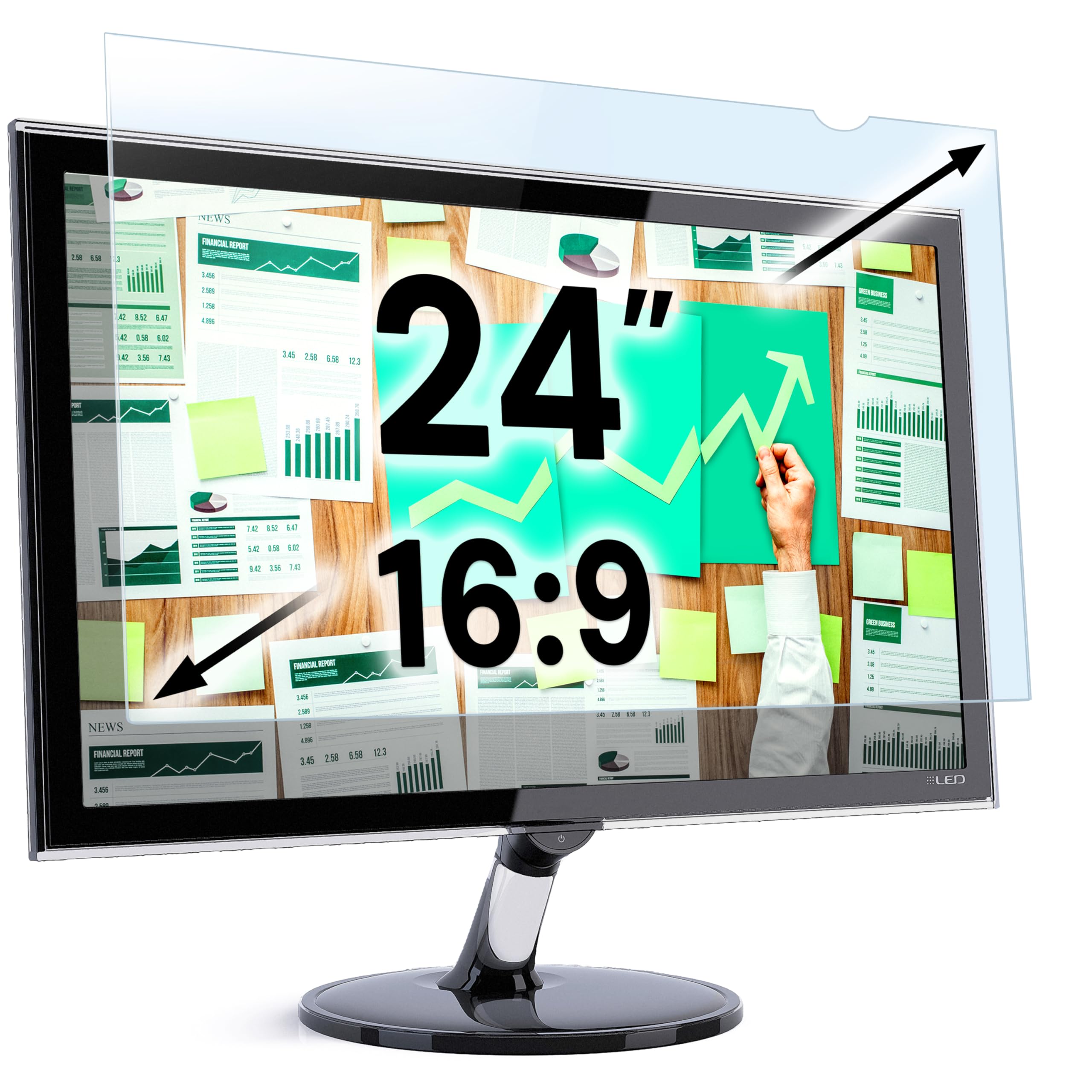 Photo 1 of VINTEZ 24 inch Blue Light Blocking Screen Protector Panel for 16:9 Widescreen Computer Monitor and Laptop - PC Anti-UV Eye Protection Filter Film - Anti-Scratch Diagonal Frame Shield [1 Pack]