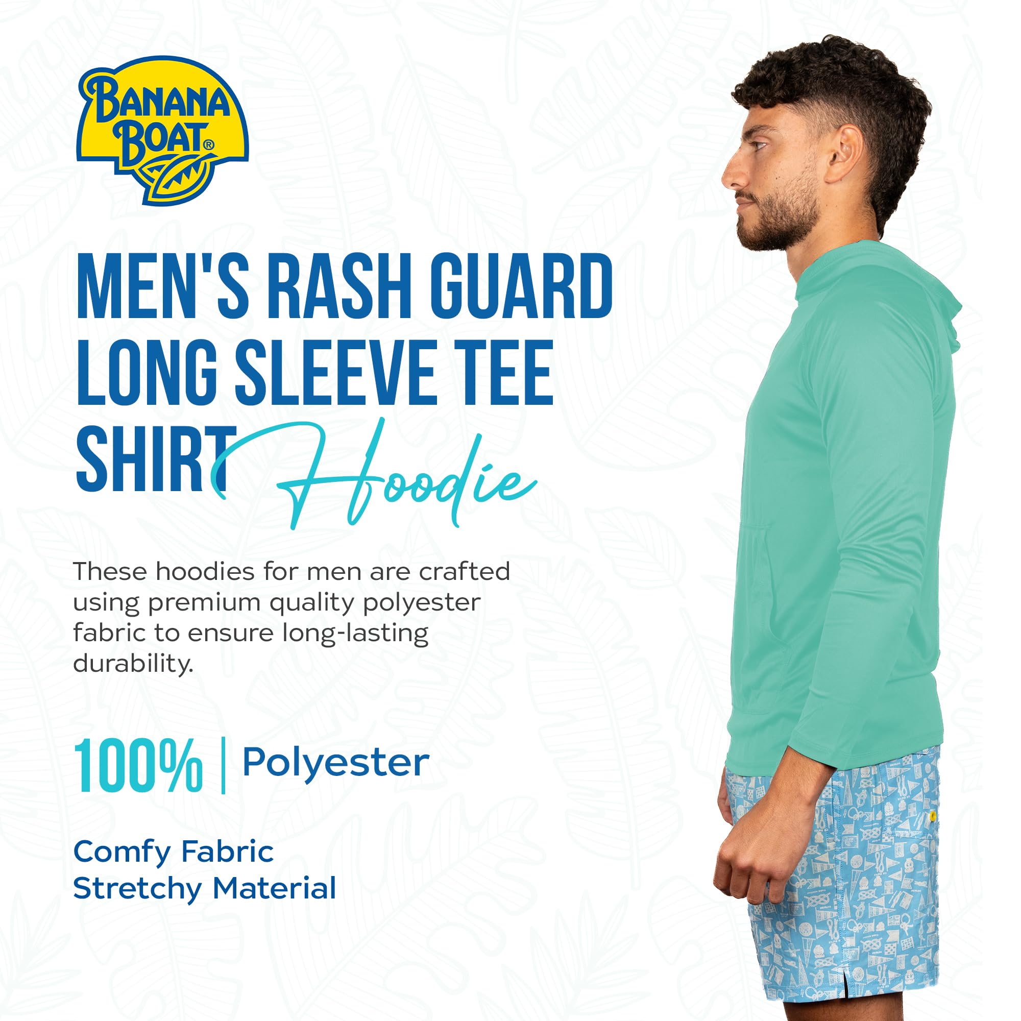 Banana Boat men's rash guard long sleeve tee shirt hoodie for men 100% polyester shirt | waterproof | UV protection UPF 50+ | Seafoam | XX Large