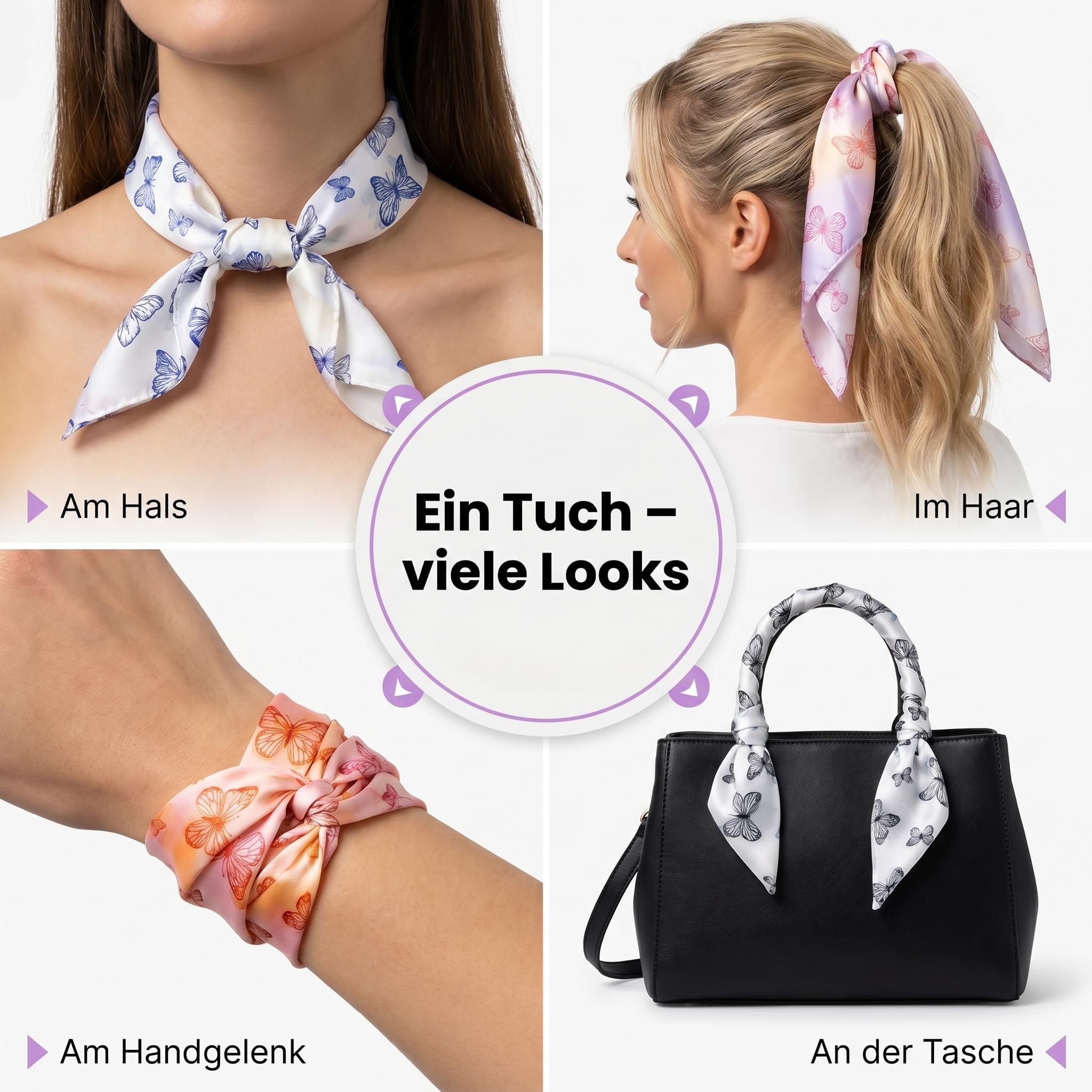 LK Trend & Style Pañuelo cuadrado con diseño de mariposas, 70 x 70 cm, 100% poliéster, accesorio para mujer