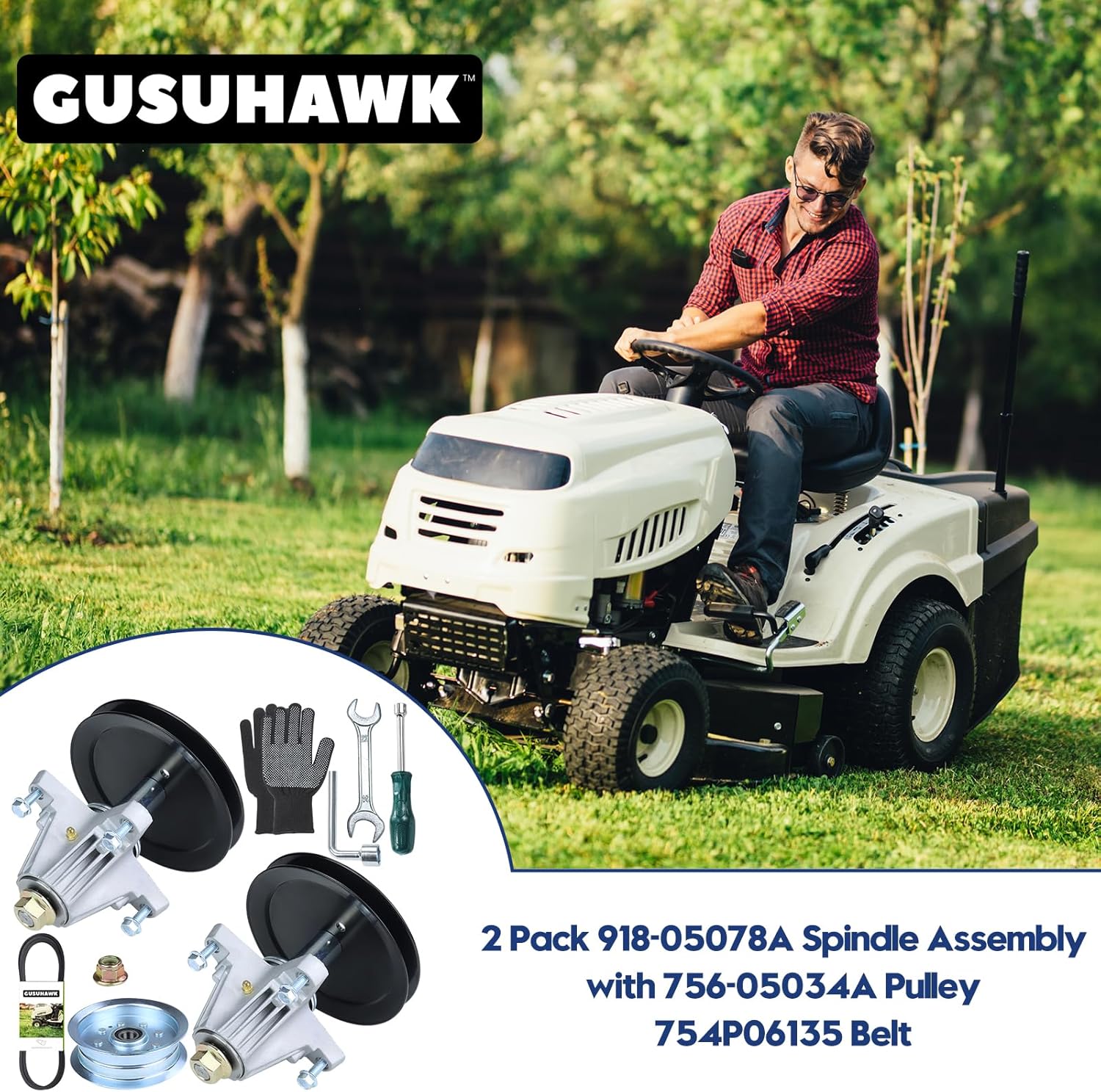 2 Pack Greased 918-05078A Spindle Assembly with 756-05034A Idler Pulley 754P06135 Replace 918-05078 618-05078A 618-05078 for Cub Cadet ZT1-46 KH, Troy Bilt Mustang Z46, Craftsman Z530 Tractor