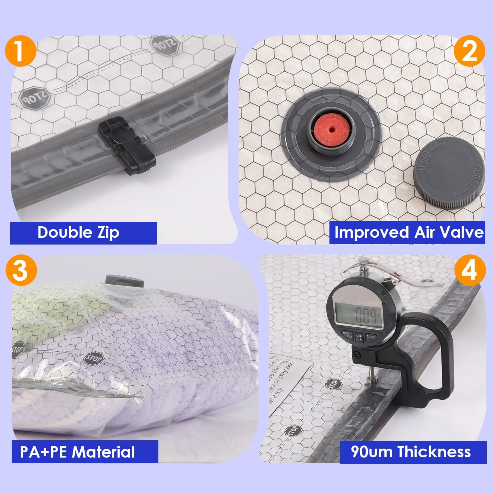 Vakuumbeutel für Reisen, mit wiederaufladbarer schnurloser Pumpe, Vakuumbeutel für Kleidung mit Handpumpe, tragbar, platzsparend, für Kleidung, Kompressionsverpackung für Gepäck, Bettwäsche, 18 Stück