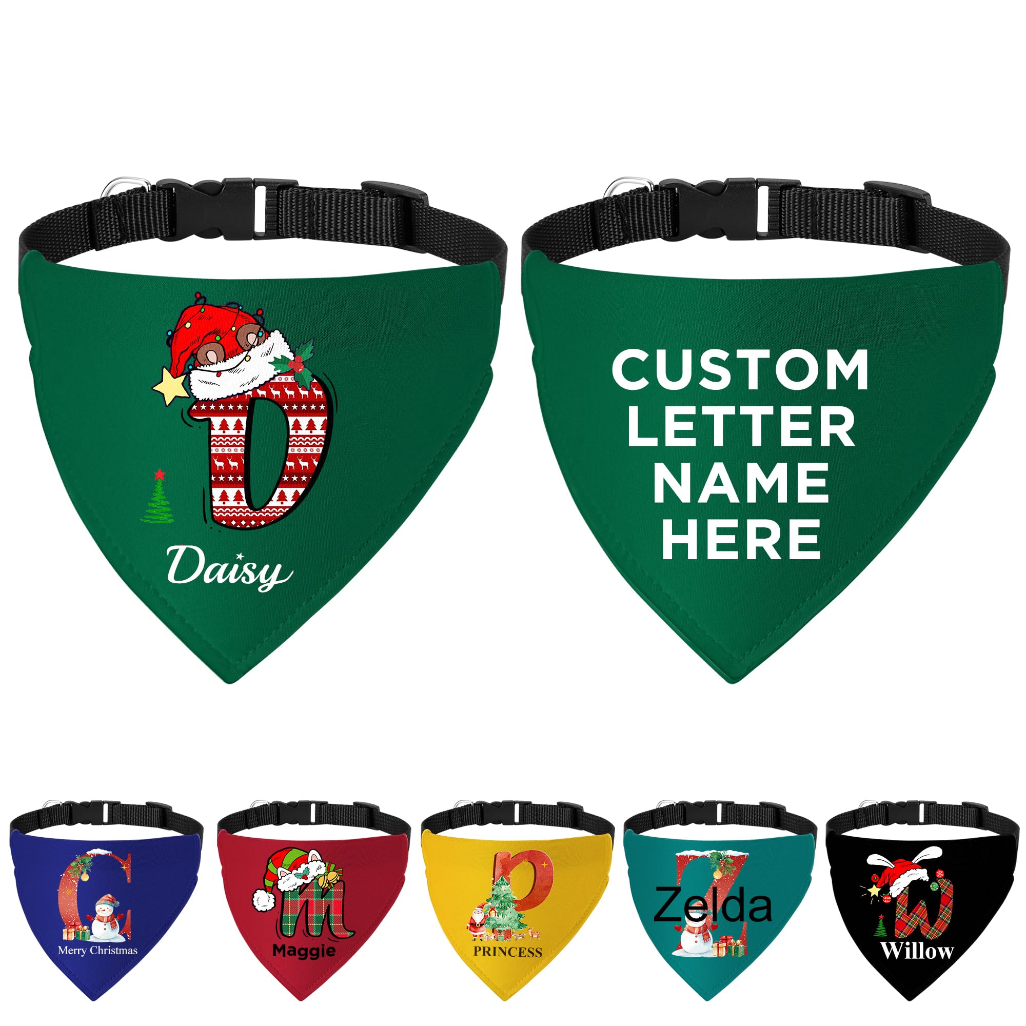Personalized Christmas Dog Bandanas with Dog Name, Custom Dog Scarf Adjustable Xmas Pet Bandana for Boy and Girl, Holiday Check Bandana for Small Medium Large Dogs,Small — image 1