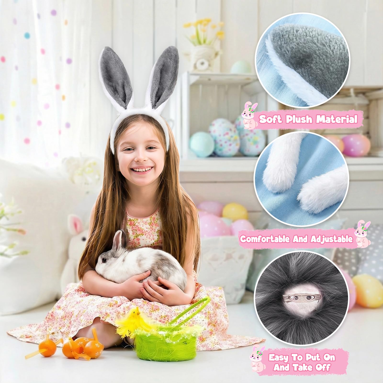 CHONGQILAO Diadema con orejas de conejo, accesorio para disfraz de conejo, diadema para adultos, orejas de conejo, diadema para Pascua, cosplay, fiesta - 4