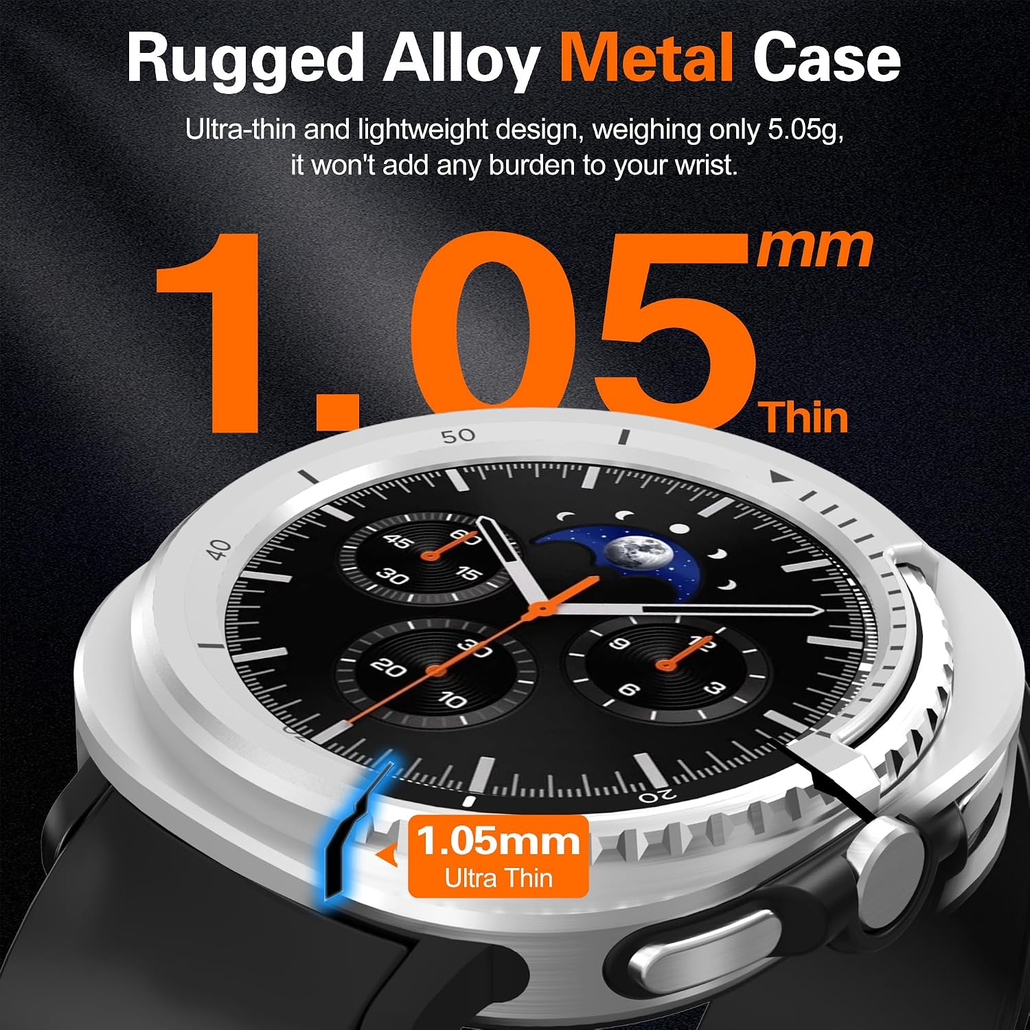 2 In 1 Rugged Metal Case for Samsung Galaxy Watch 8 Classic 46mm Cases SmartWatch, Matte Metal & Clear PC Back Cover Protect Accessories with Cleaning Cloth for Women Men - Silver