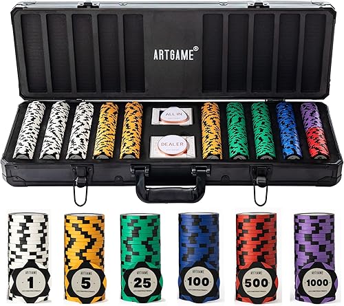 Miniatura 7 de ARTGAME Juego de fichas de póquer de arcilla de 0.49 oz para Texas Hold'em, 300 fichas estilo casino, con caja de aluminio tipo K y botones de