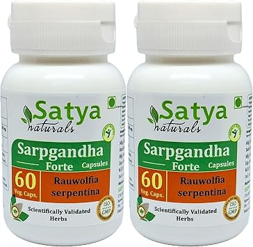 Sarpgandha Forte Capsules 500 mg. 60 Veg. Capsule | Sarpgandha Rauwolfia Serpentina Extract Capsules for Men and Women | Ayurvedic Herbal Supplement/Remedies | 101 Forte 2 Bottles of 60 Capsules