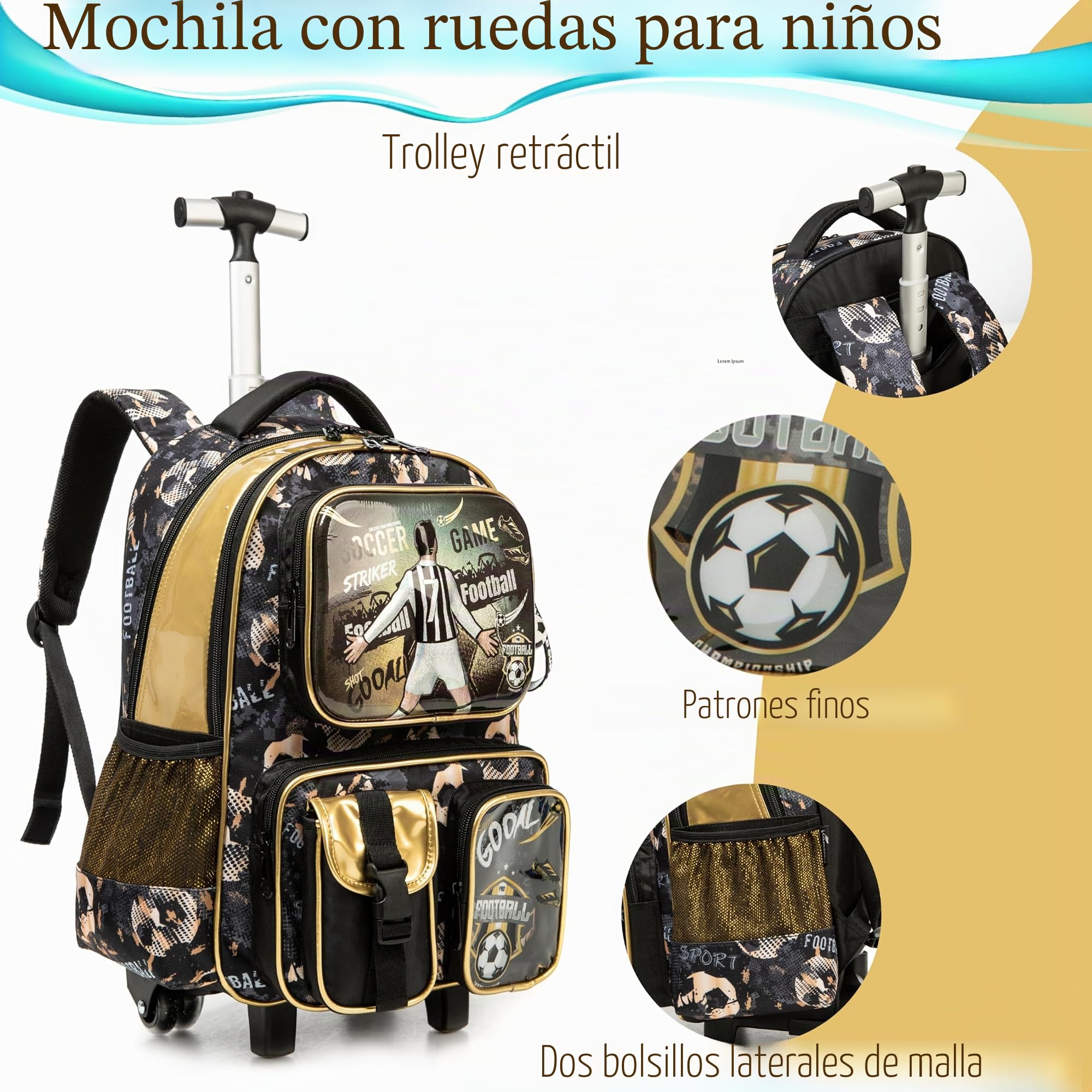 Mochila Escolar Enrollable para Niños 17” Bolsillos Multifunción