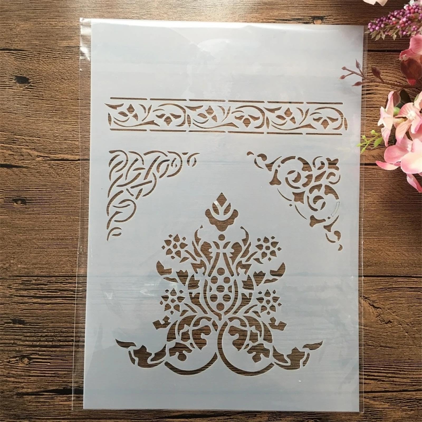 Plantillas de dibujo, 8 unidades, tamaño A4, 29 cm, diseño floral, vintage, para manualidades, adornos, pintura, plantillas, plantillas para pared, cartulina, letreros de madera de roca, lienzo
