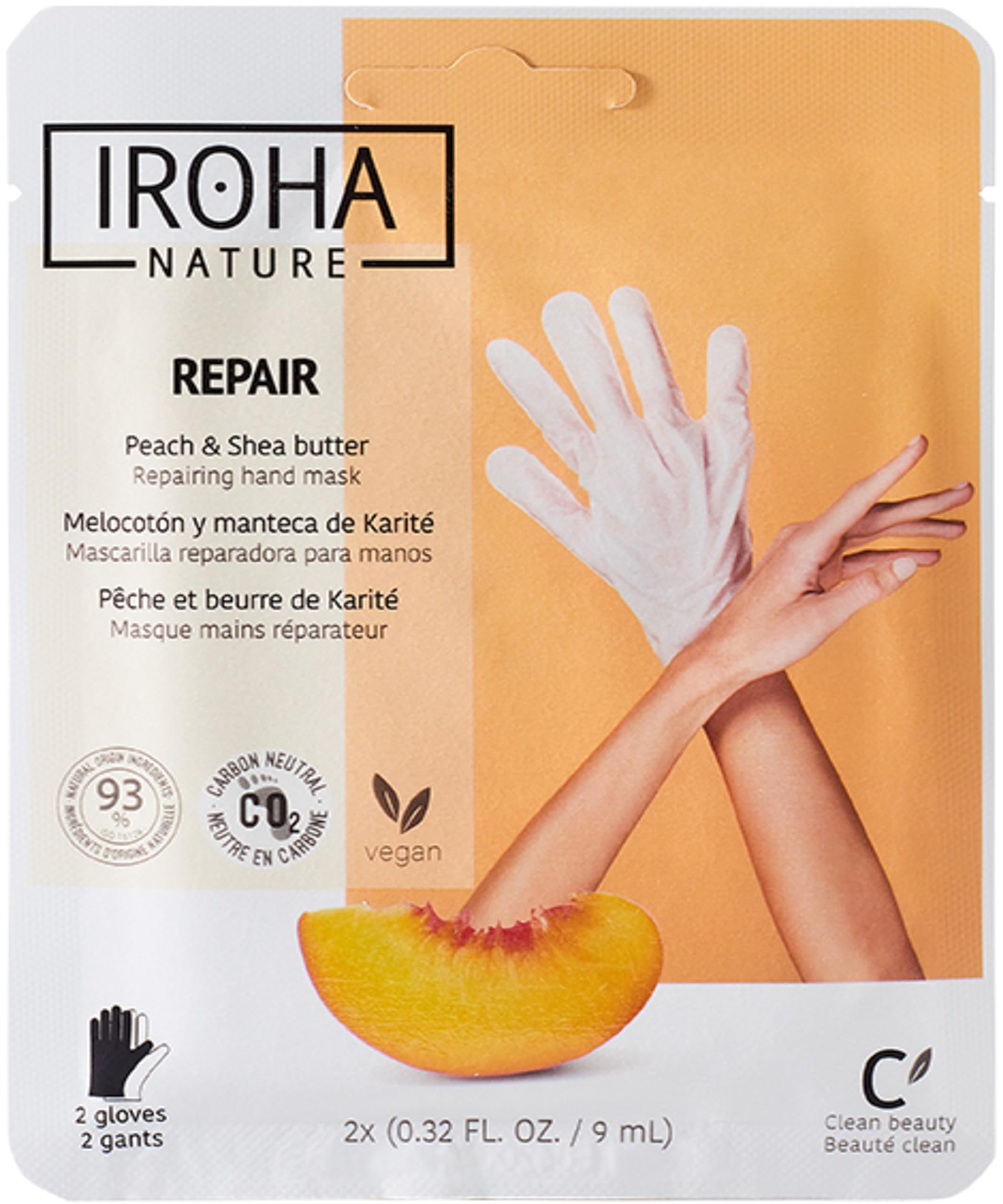 Iroha 2 masques régénérants à la pêche pour les mains Format gants