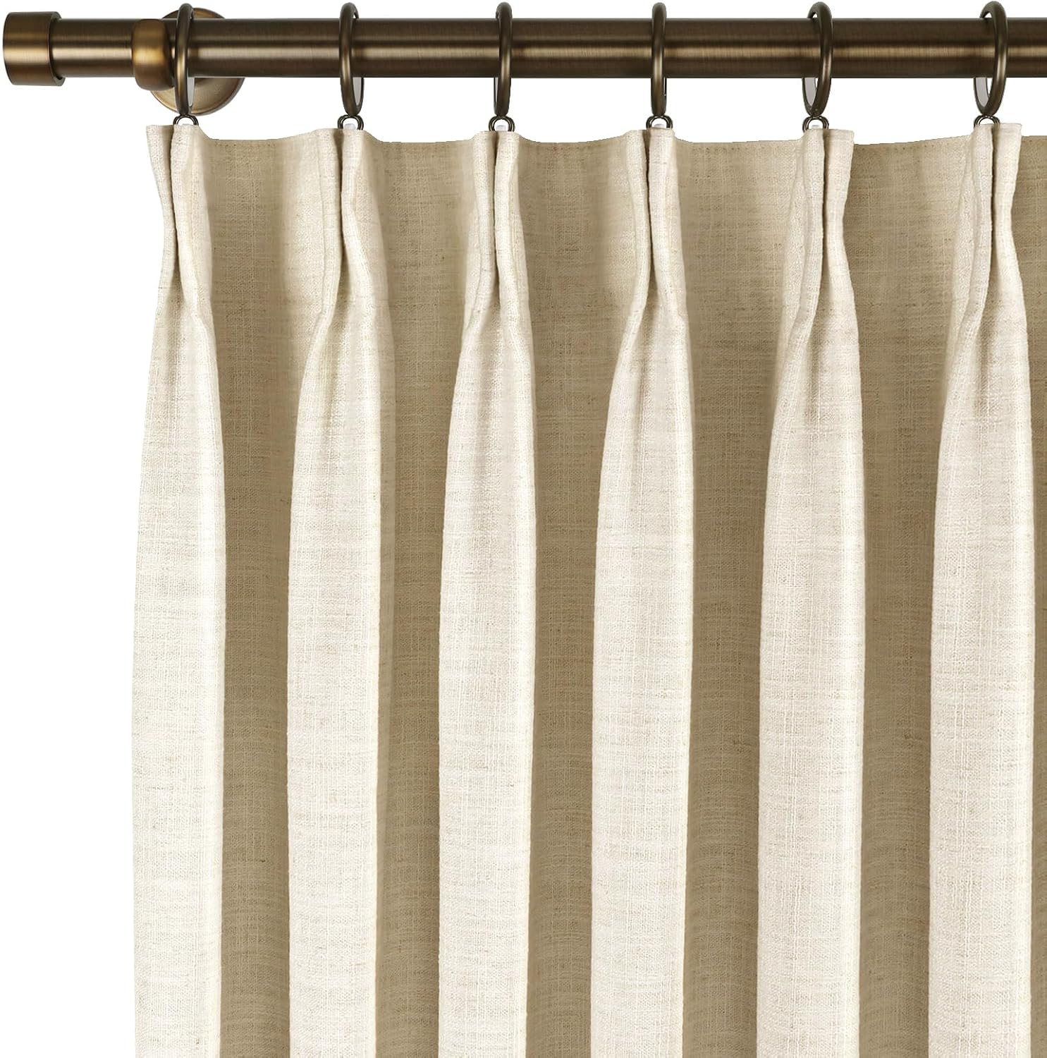 TWOPAGES 52 W x 102 L inch Pinch Pleat Darkening Drape Faux Linen Curtain with Blackout Lining Drapery Panel for Living Room Bedroom Meetingroom Club Theater Patio Door (1 Panel),Sand Beige