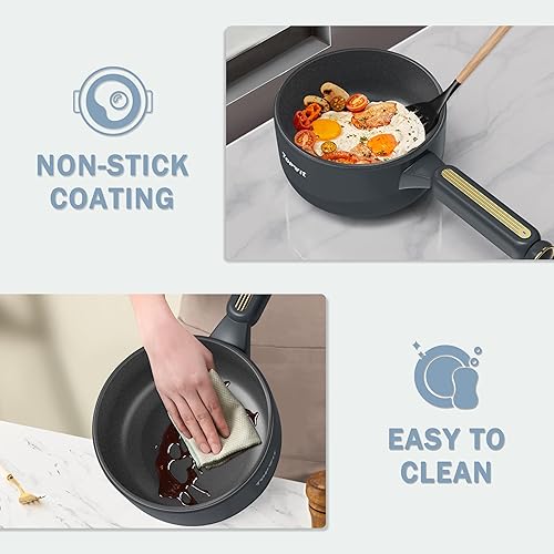 Miniatura 8 de TOPWIT Olla eléctrica con vaporizador, olla eléctrica multifuncional de 2 L, sartén antiadherente, olla portátil para carne, arroz frito, ramen,