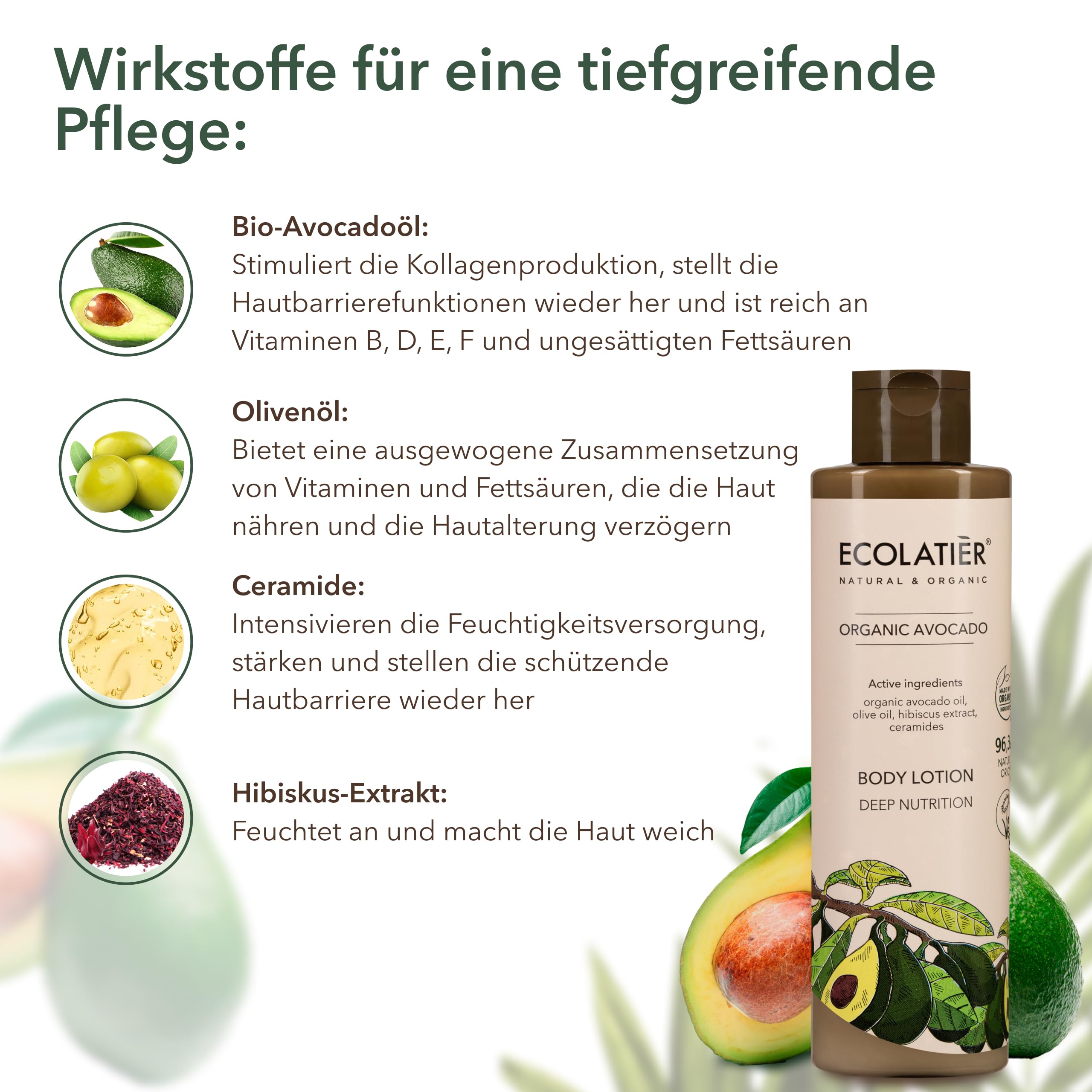 Tiefenwirksames Duschgel mit Bio-Avocado - 97.5% Natürliche Inhaltsstoffe, Vegan, Tierversuchsfrei, sanfte Pflege für Männer & Frauen - 350 ml/ECOLATIER