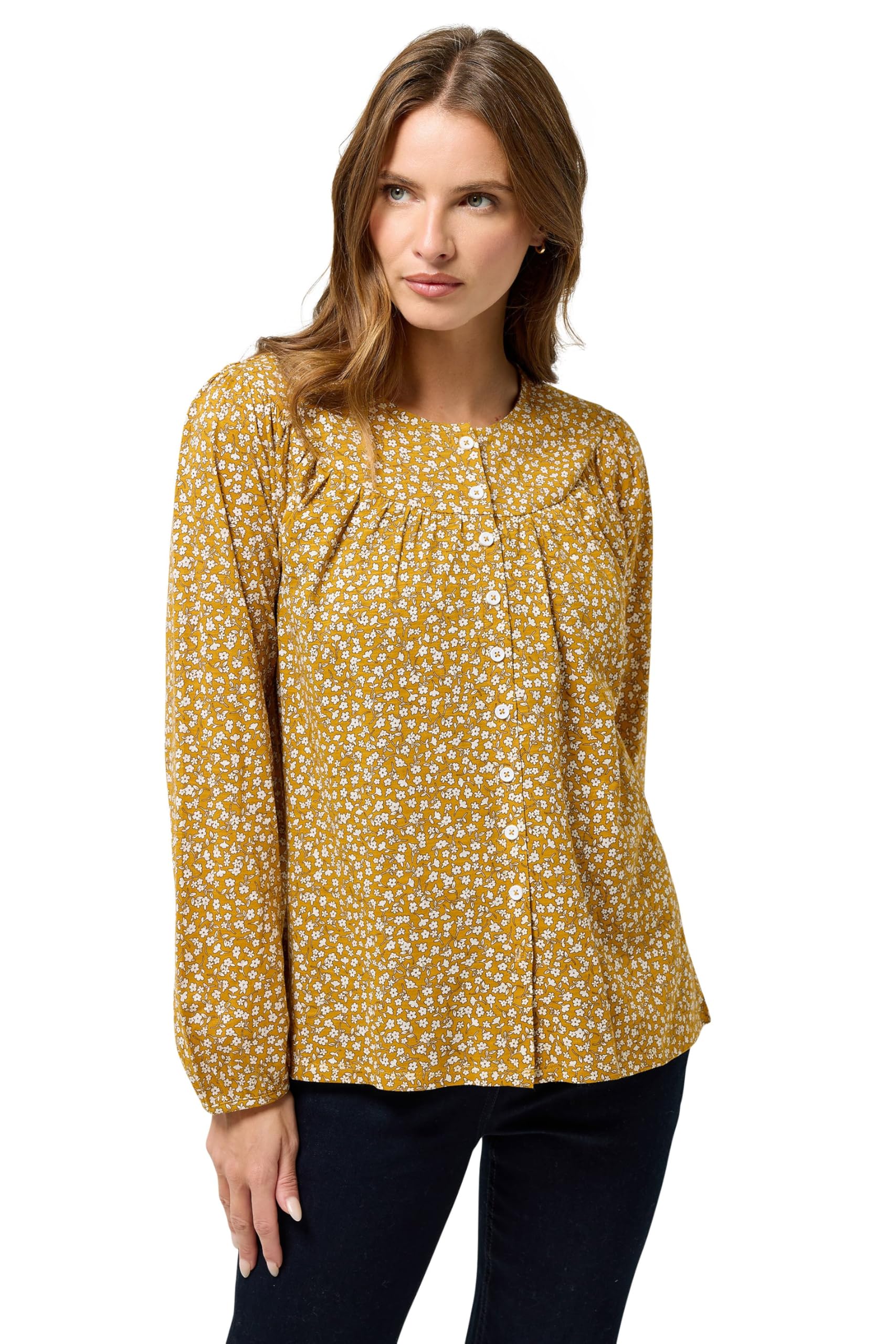 M&Co Yellow Floral Print Cotton Blouse - Women's