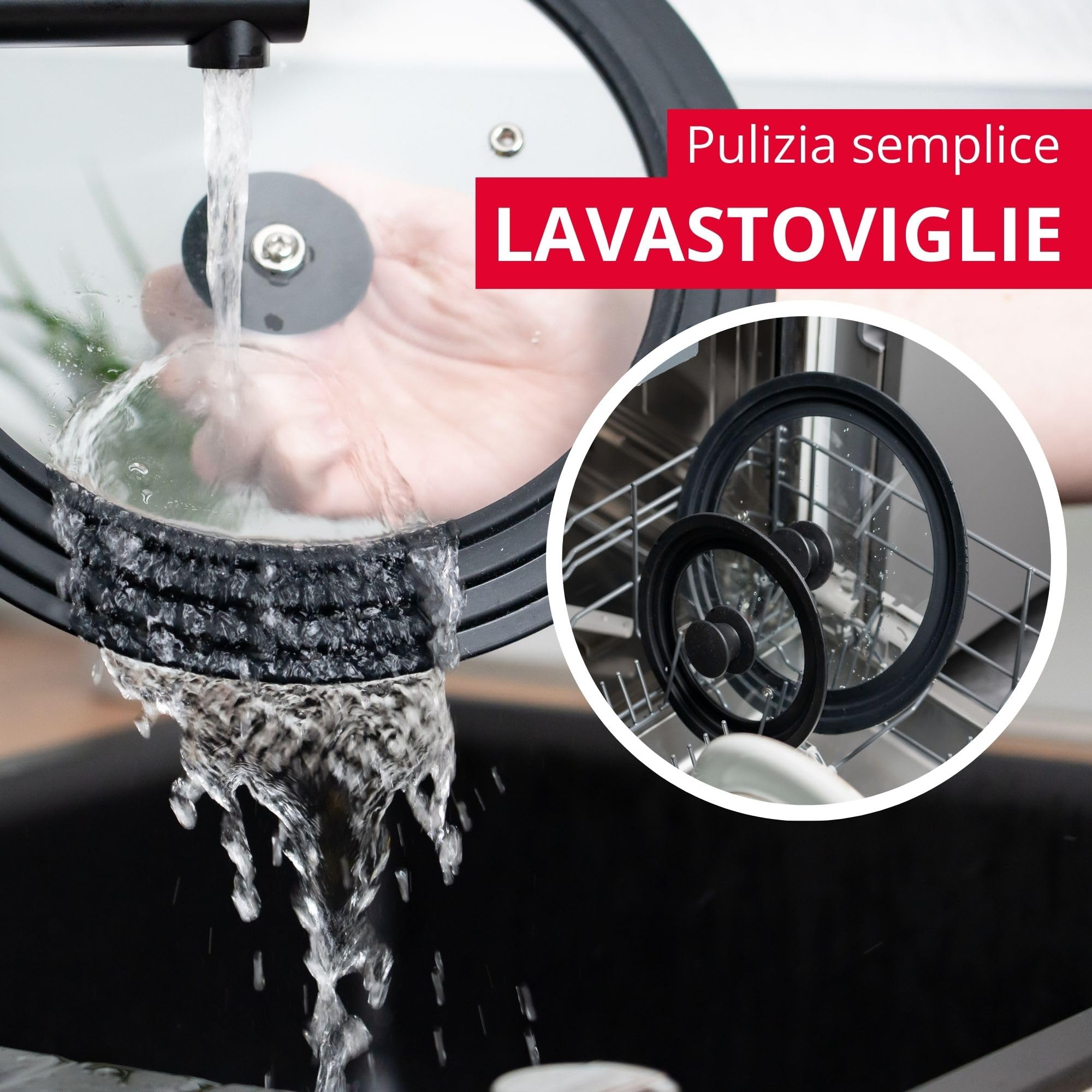 Westmark Coperchio universale con bordo in silicone - Versatile per pentole e padelle con Ø da 24 a 28 cm, vetro di sicurezza resistente al calore - 290 × 290 × 51 mm