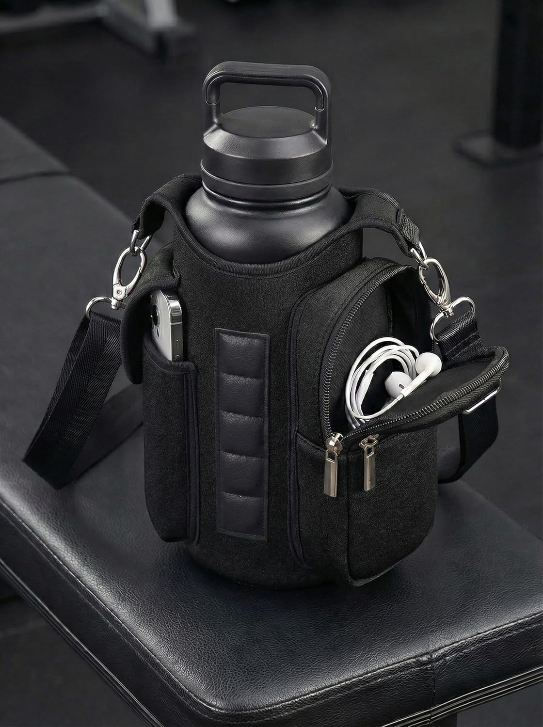 Magnetic Gym Bag for Women Men, Neoprene Water Bottle Carrier Bag with Strap fits 18-40oz, Crossbody Bag with Pockets