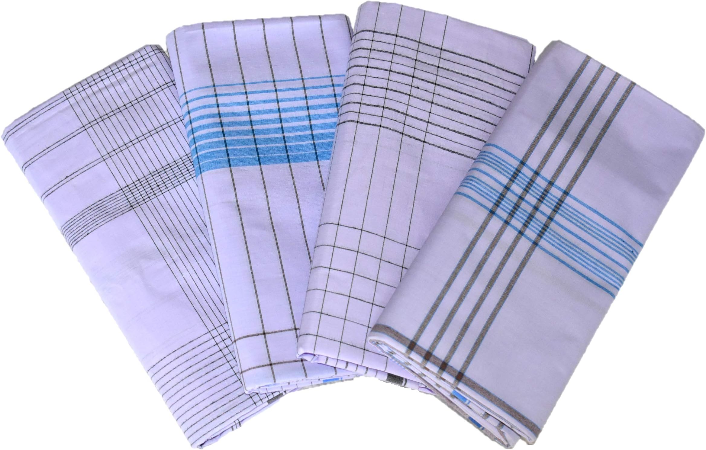 IXORA Men's Stitched Cotton Lungi; 2.1m; Free Size (Pack of 4) | White
